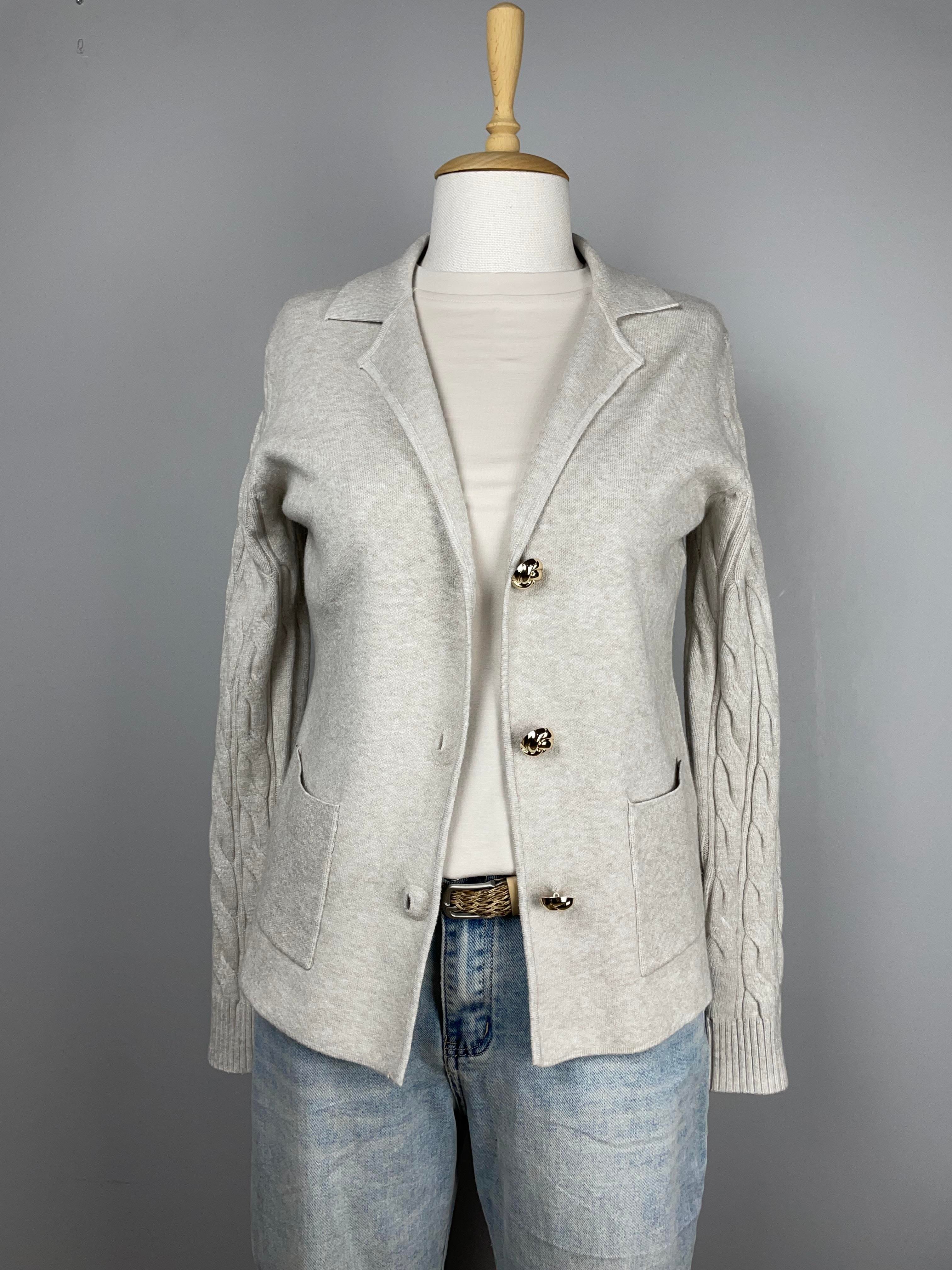 Taş Rengi Blazer Ceket Formunda Triko Hırka