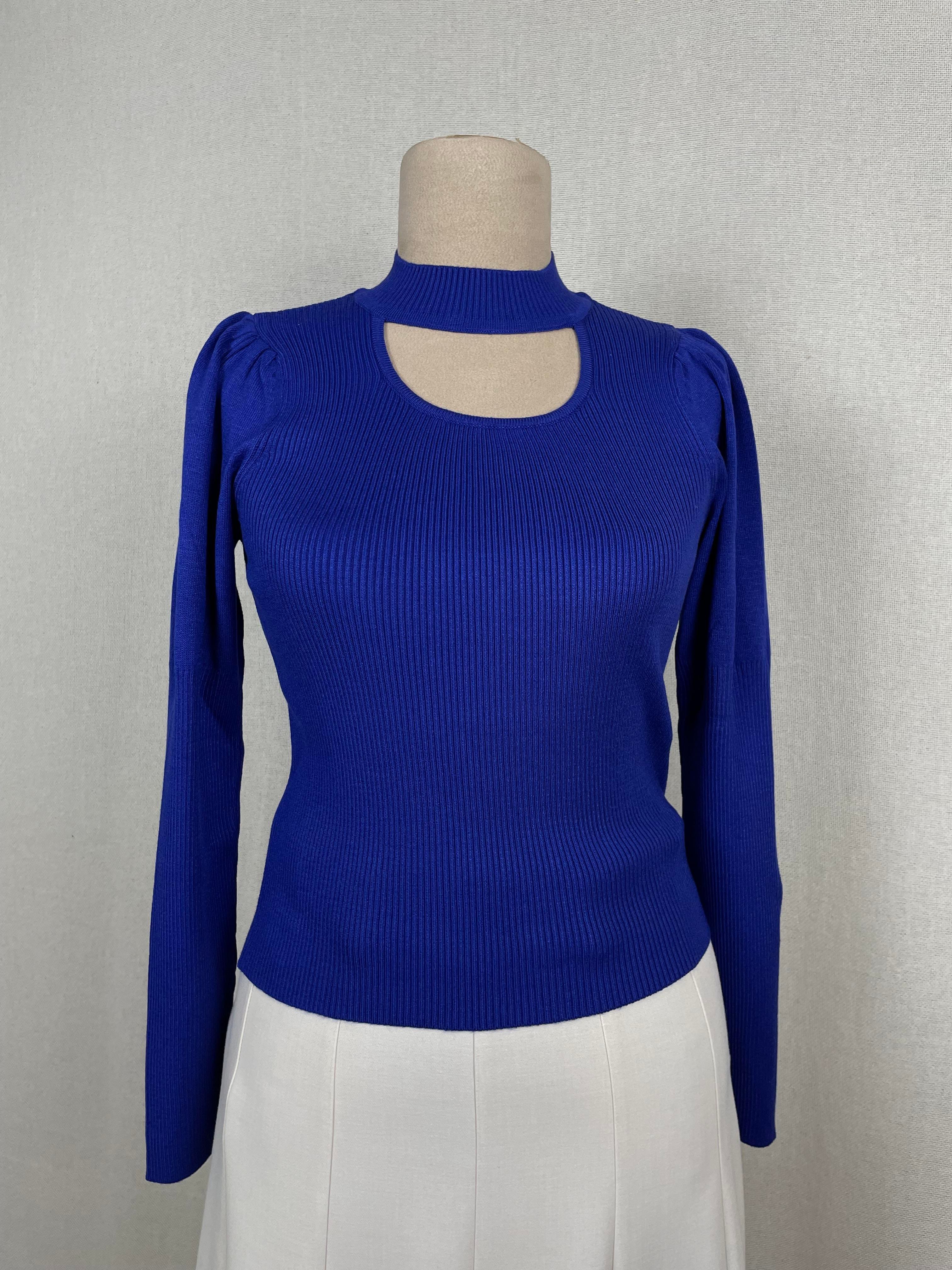 Yaka Pencereli İnce Fitilli Fit Triko Bluz