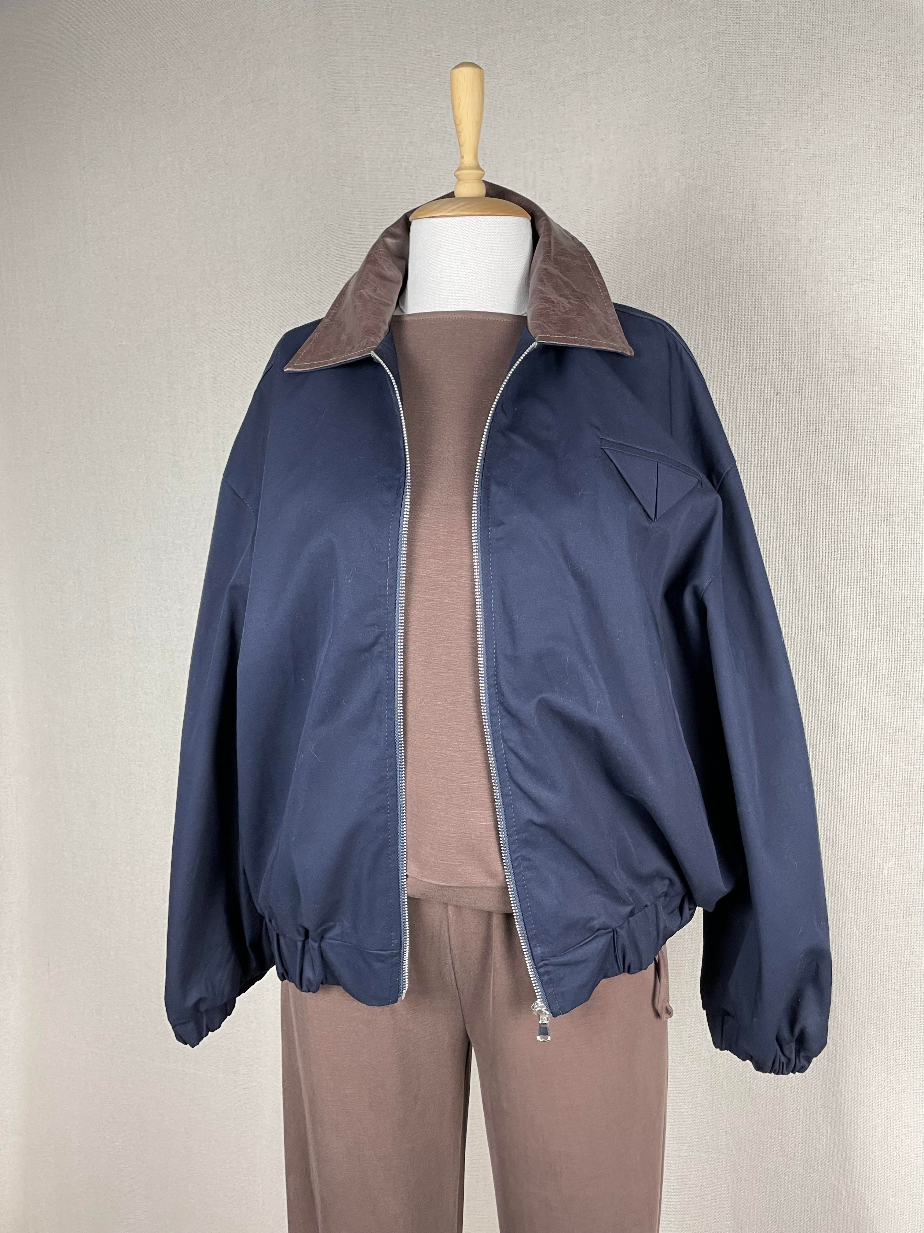 Yakası Deri Oversize Bomber Laci Mont