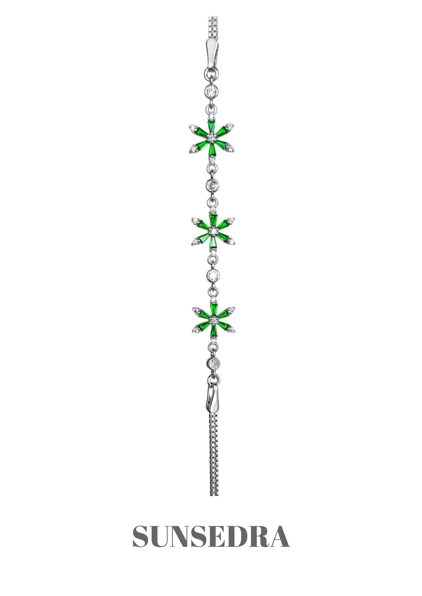 Çift Zincir Zümrüt Renkli Lotus Bileklik