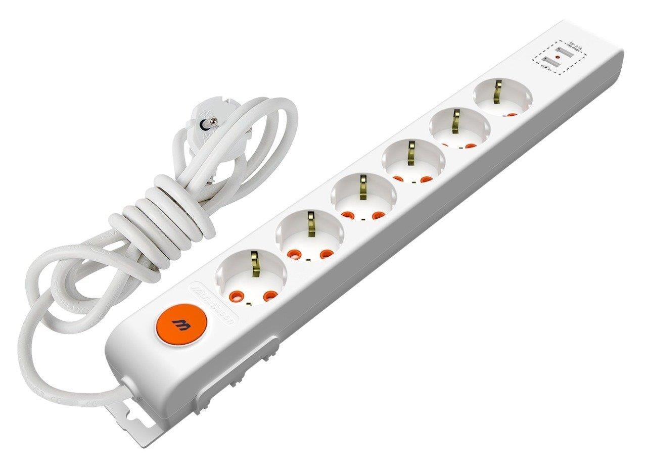 Altılı USB Anahtarlı Topraklı Grup Priz Çocuk Korumalı 2 Metre Kablolu
