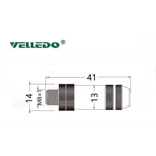 M8P-M03T - M8 3 Pin Erkek Düz Metal Konnektör - Velledq