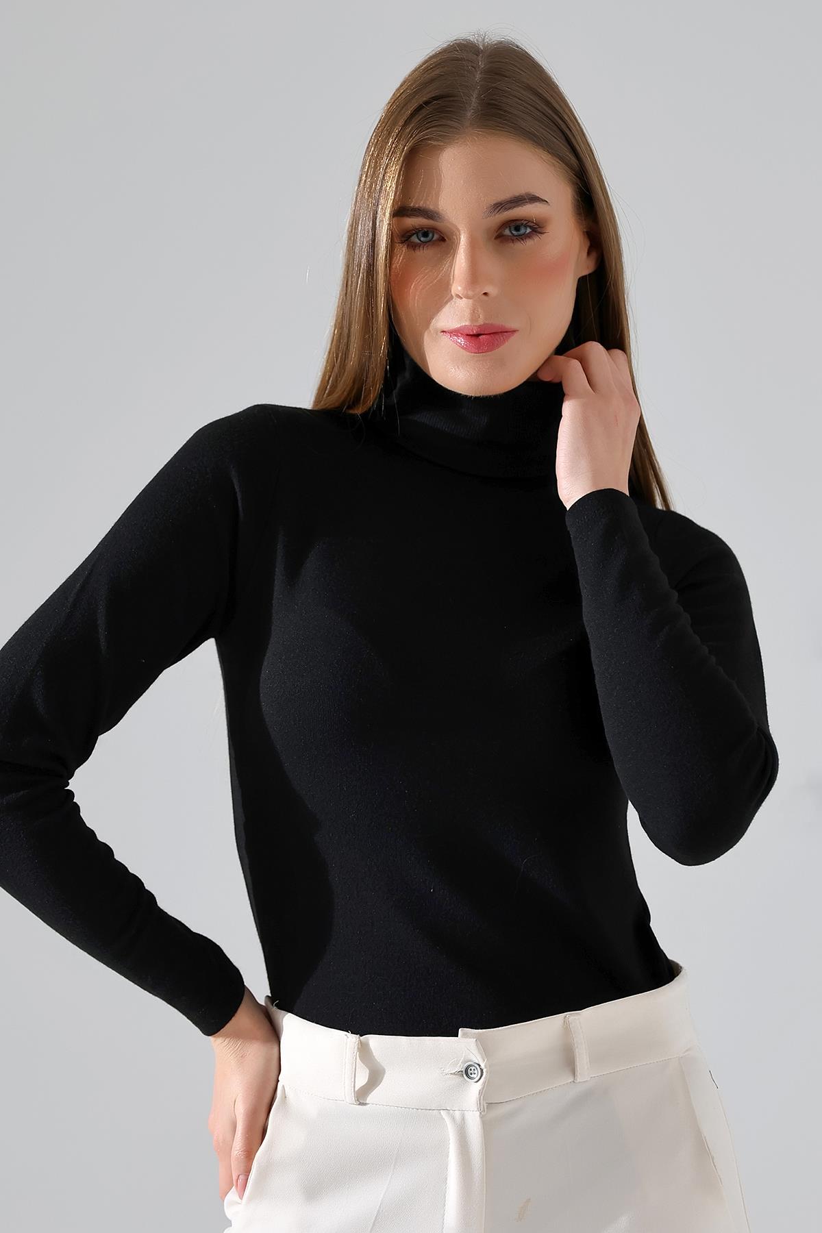 Rose Kadın Siyah Ultra Soft Touch Balıkçı Yaka Uzun Kollu Thermal (TERMAL) Bluz & Top