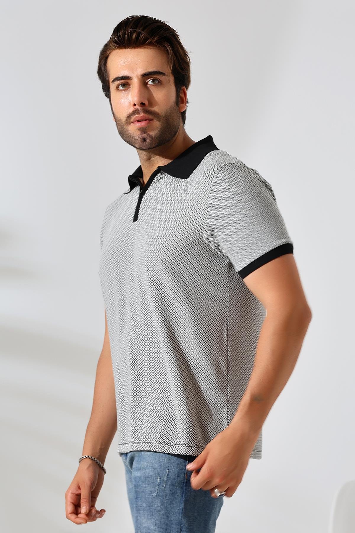 Temper Erkek Siyah Yumuşak Dokulu Regularfit Minik Baklavajakar Polo Yaka Fermuarlı T-shirt & Tişört