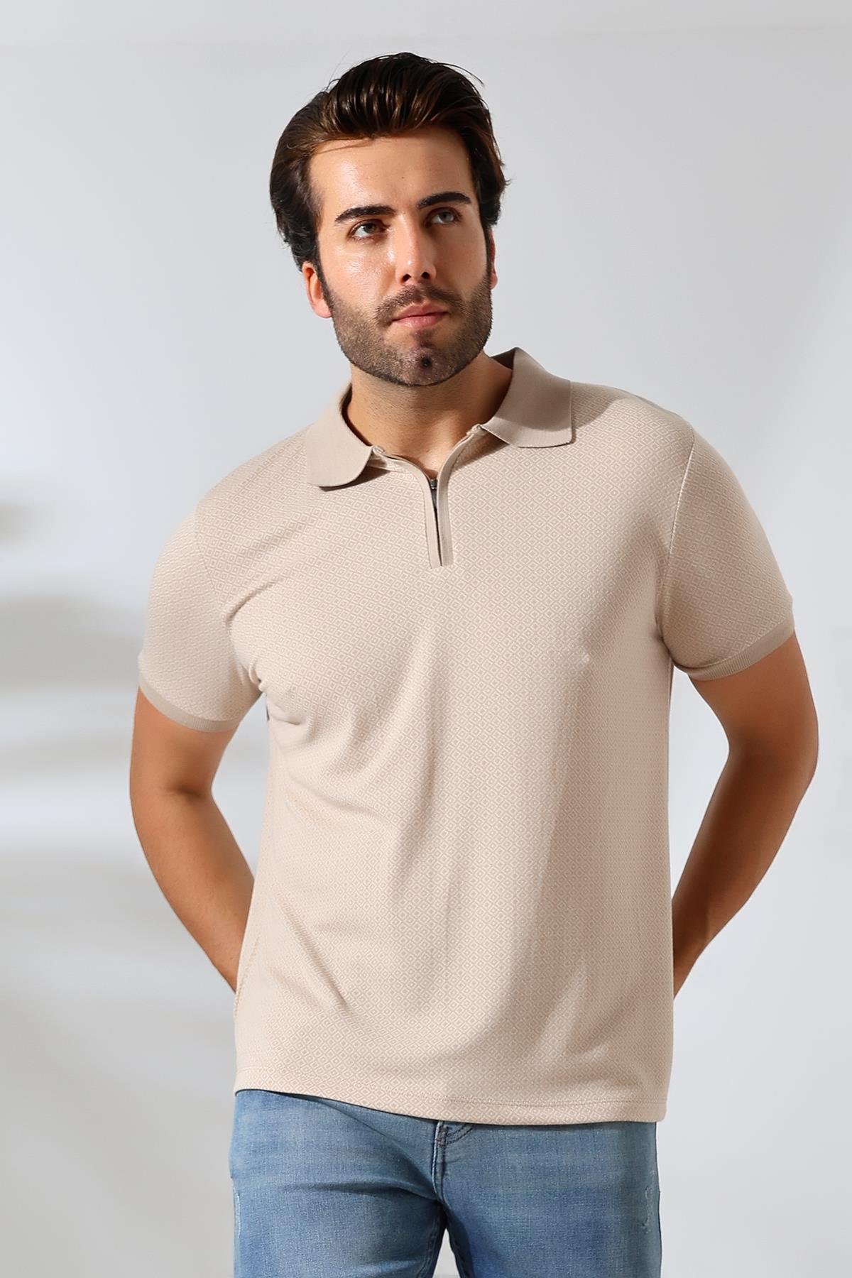Temper Erkek Vizon Yumuşak Dokulu Regularfit Minik Baklavajakar Polo Yaka Fermuarlı T-shirt & Tişört