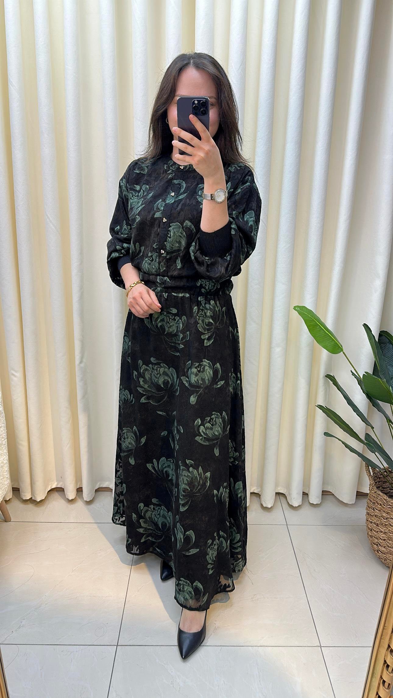 GHİSA ÇİÇEK DETAYLI ELBİSE 4104