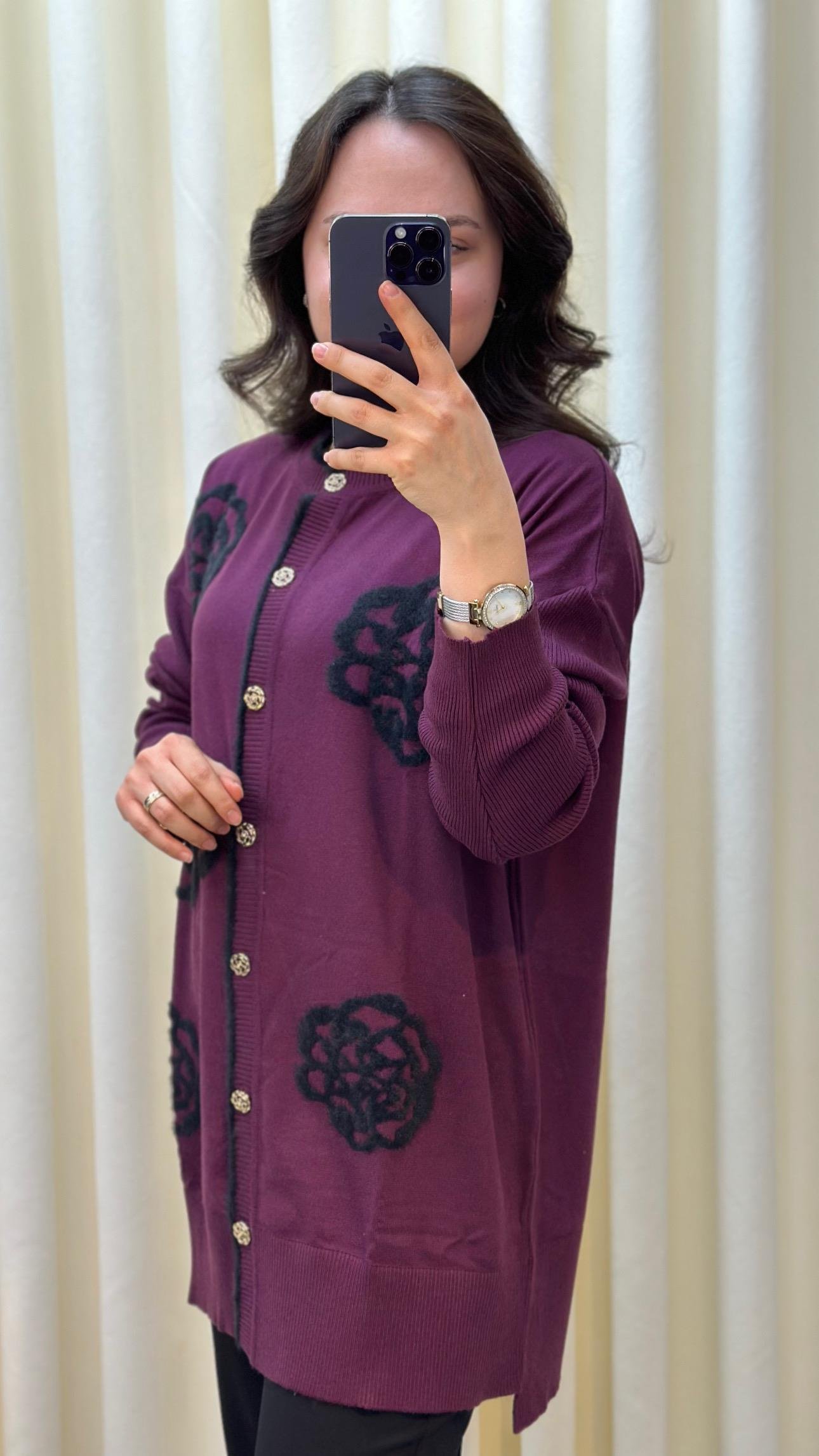 GHİSA ÇİÇEK DETAYLI HIRKA MÜRDÜM