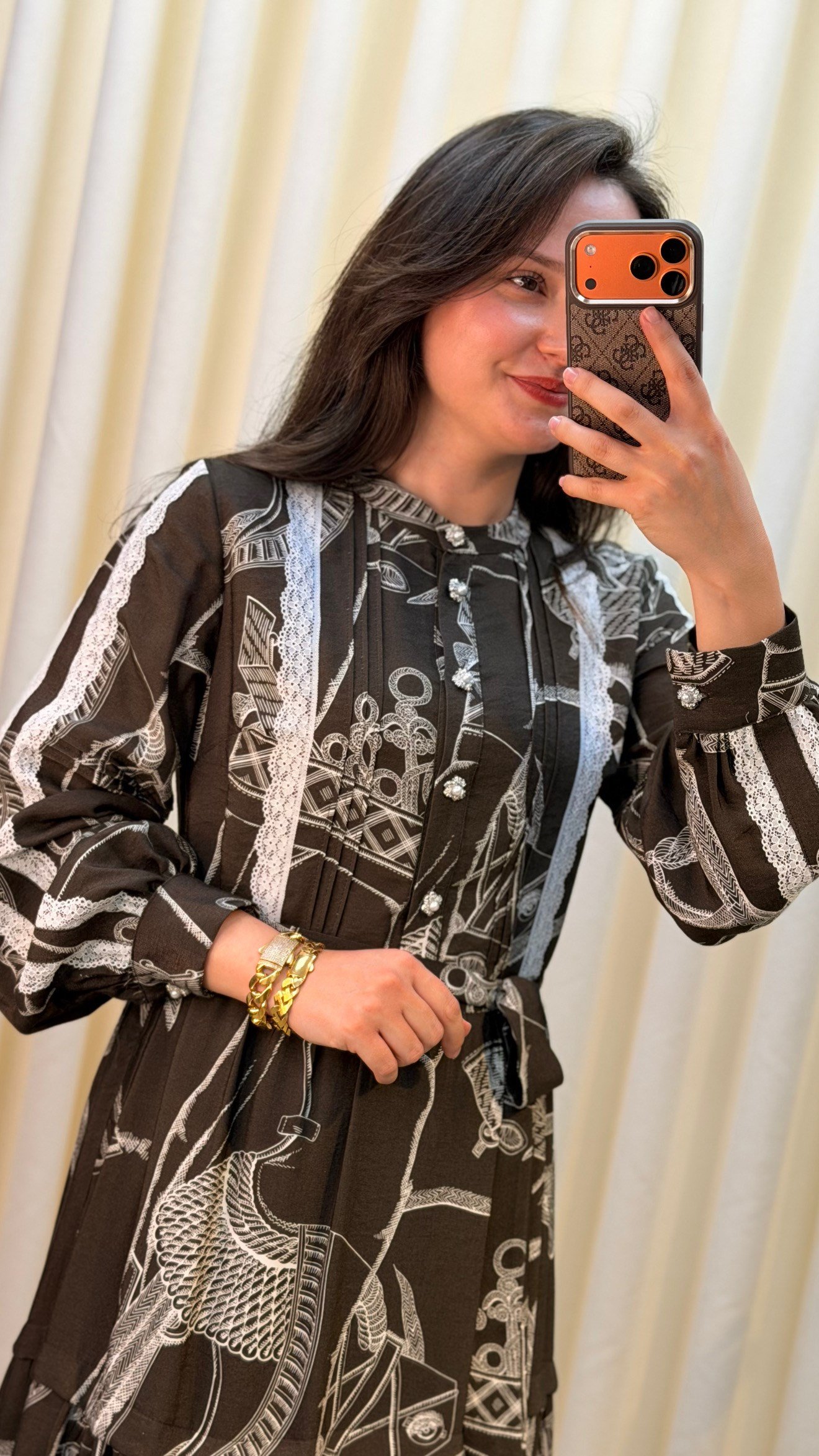 GHİSA DESENLİ ELBİSE 4499 KAHVE