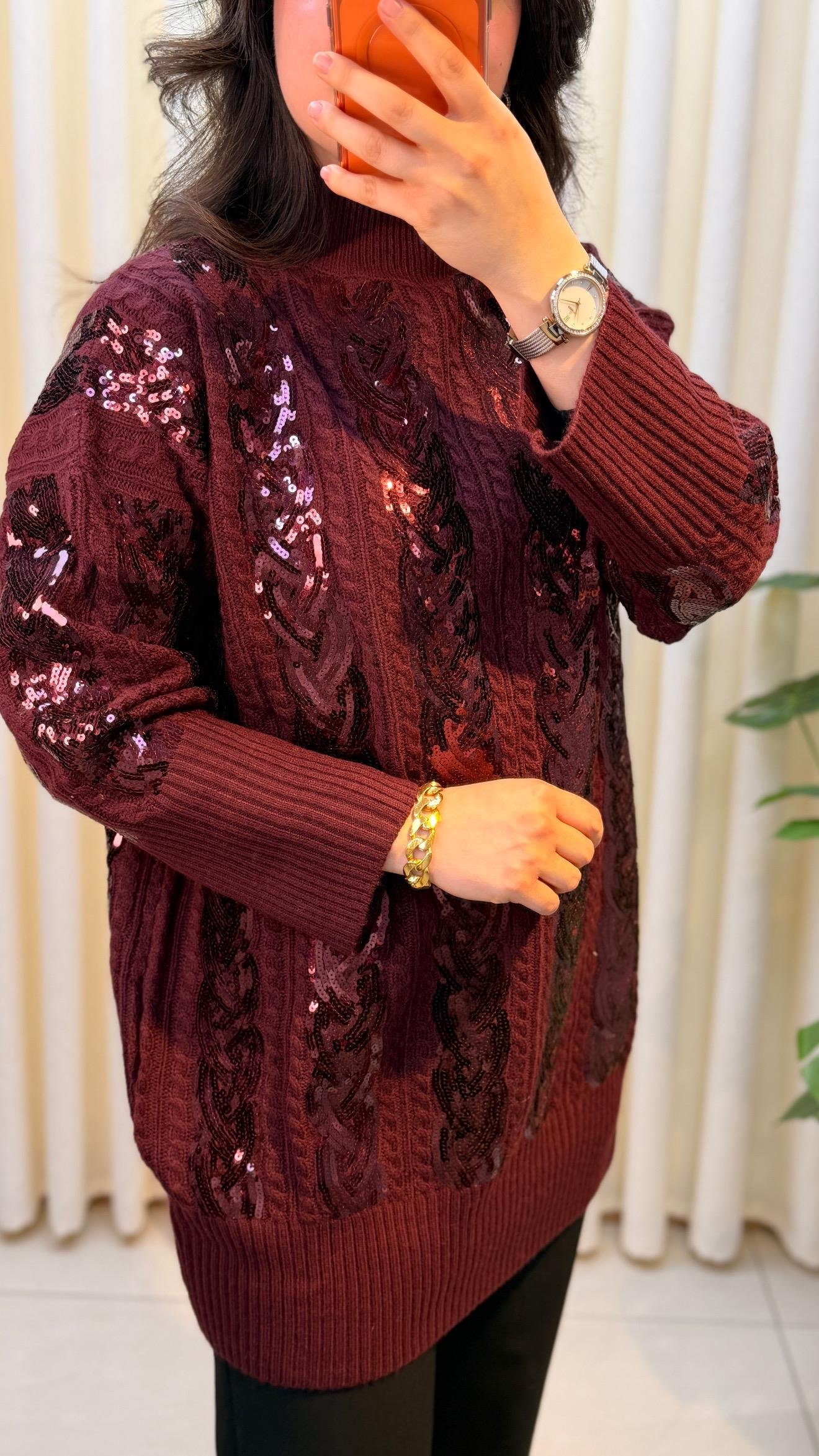 GHİSA PAYET DETAYLI KAZAK 4156 BORDO