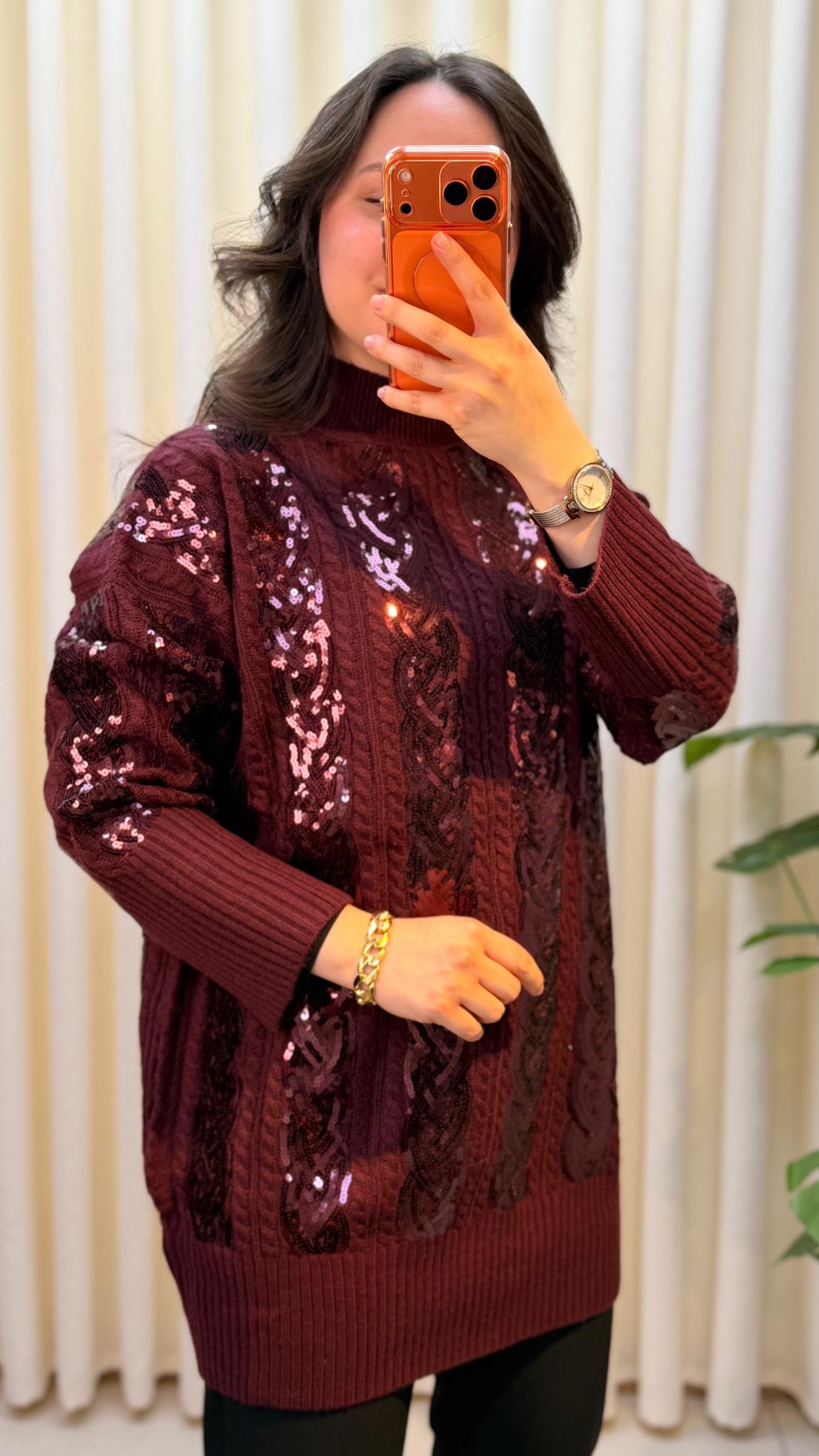 GHİSA PAYET DETAYLI KAZAK 4156 BORDO