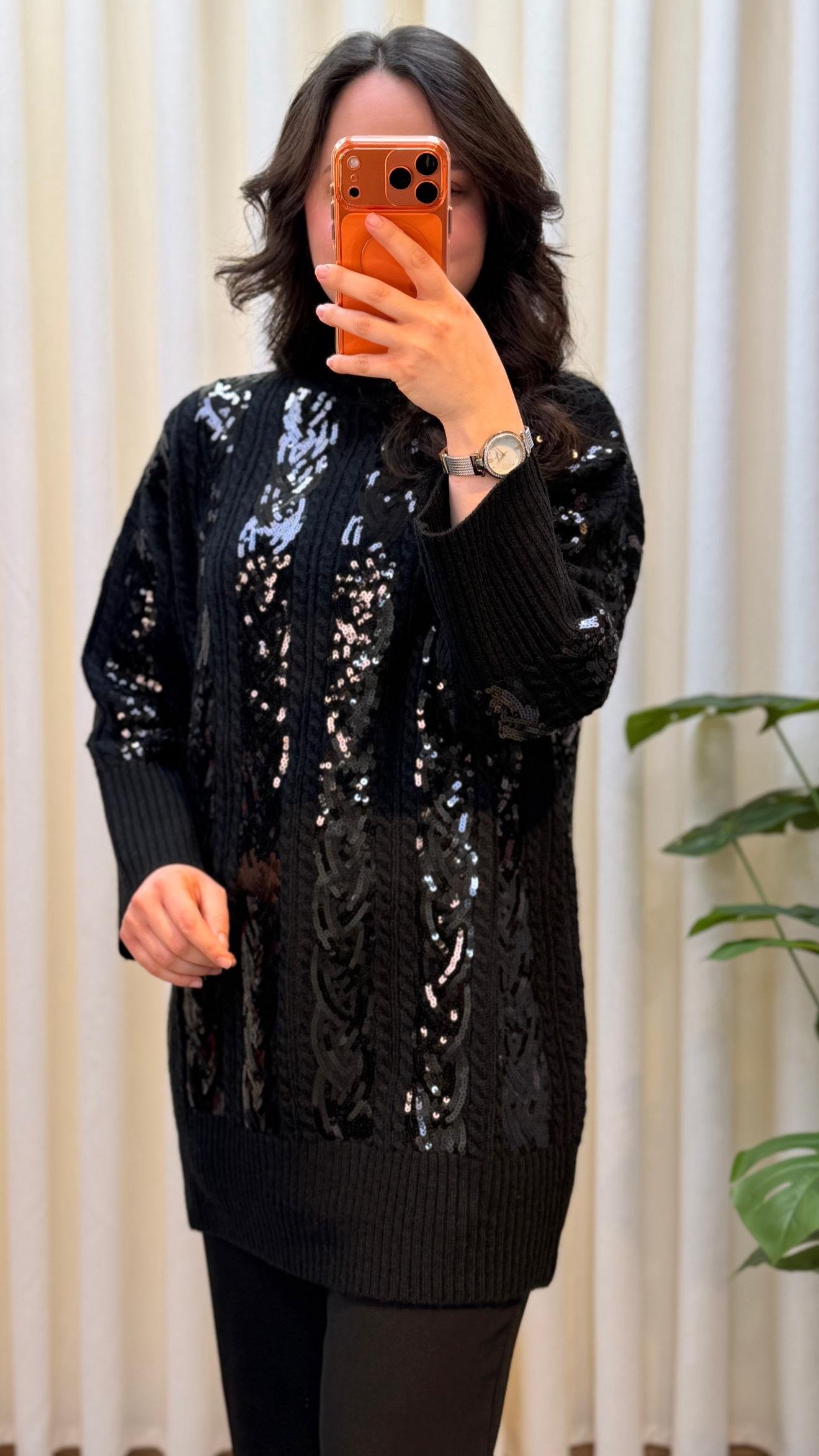 GHİSA PAYET DETAYLI KAZAK 4156 SİYAH