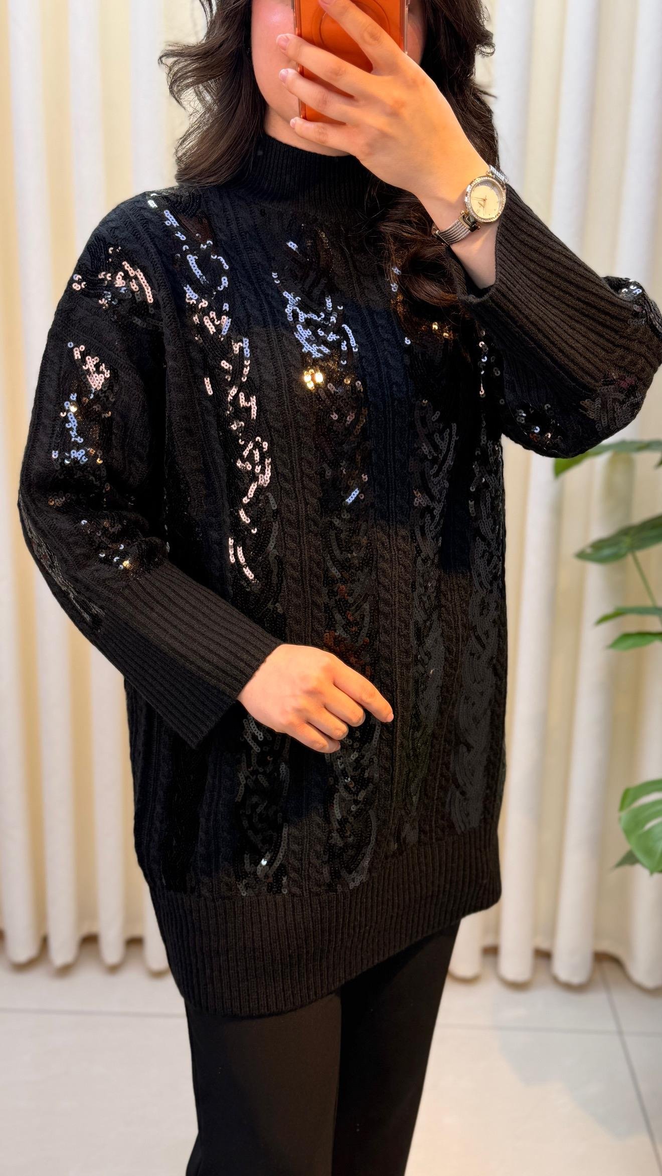 GHİSA PAYET DETAYLI KAZAK 4156 SİYAH