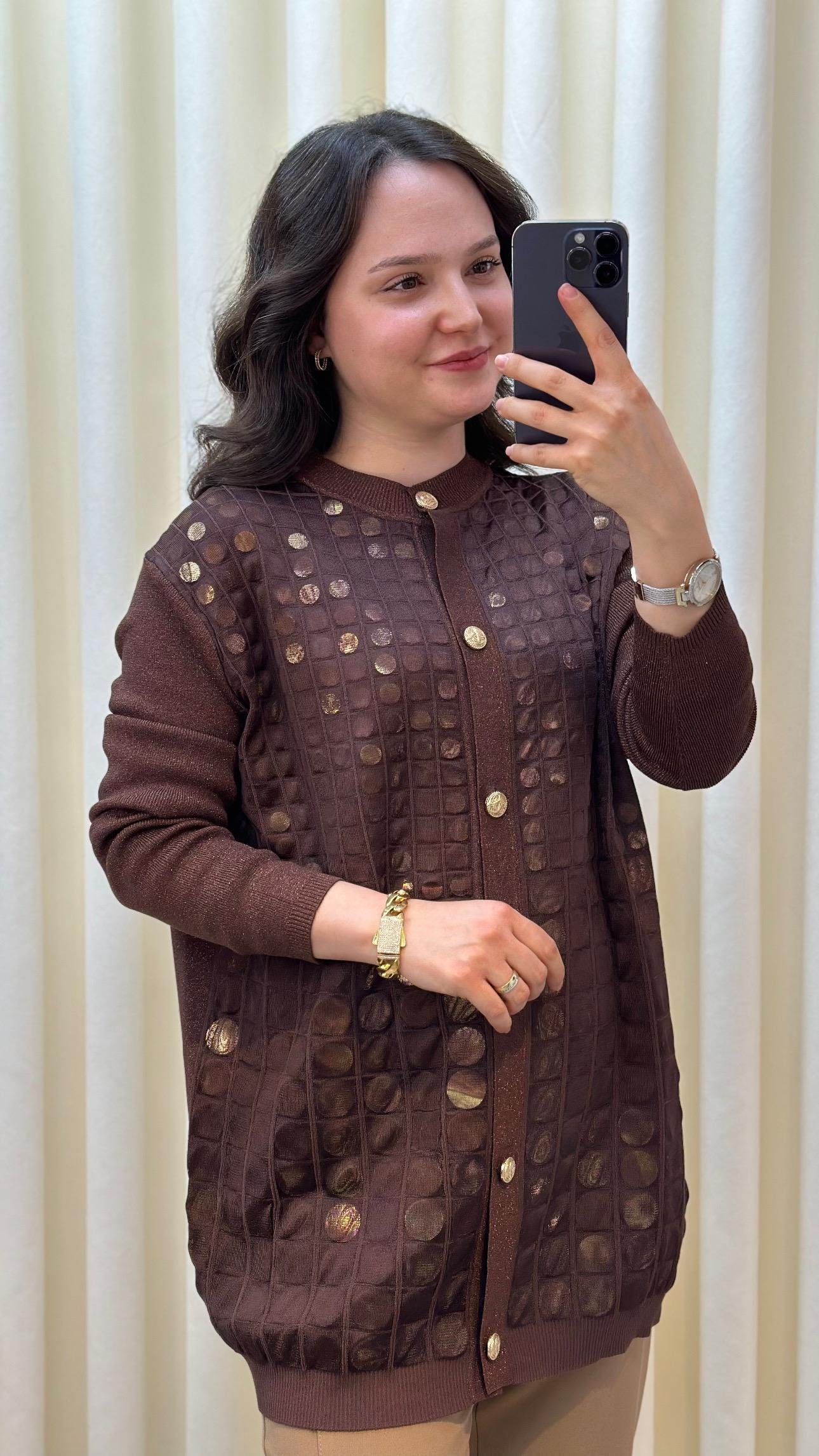 GHİSA PUL DETAYLI HIRKA 3027 KAHVE 