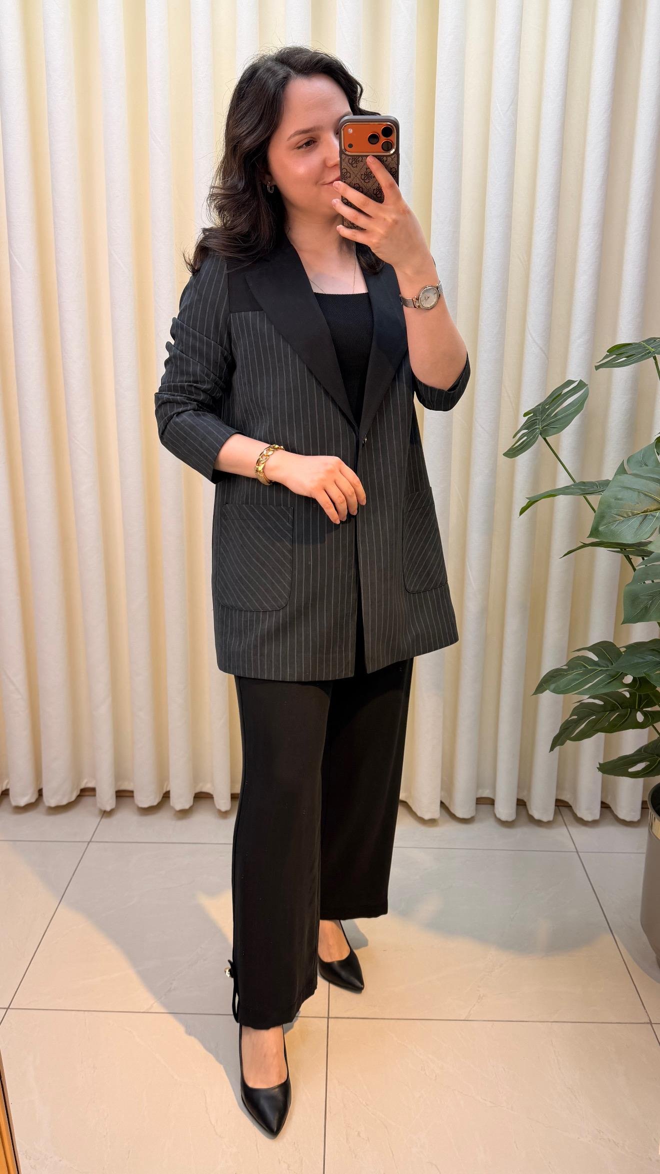 LİSA ÇİZGİLİ PANTALONLU TAKIM 7074 SİYAH 