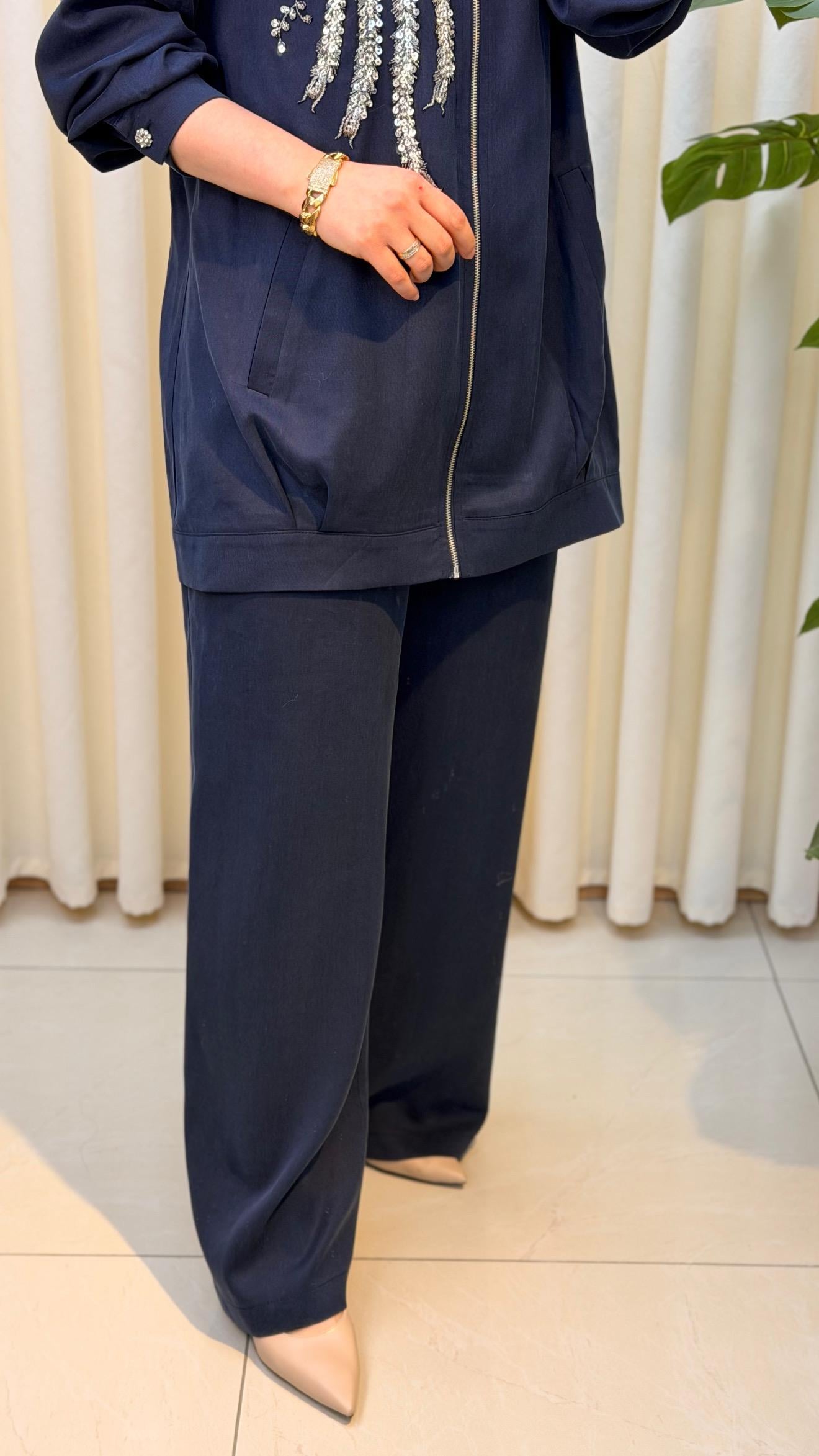 LİSA GÜMÜŞ APLİK PANTALONLU TAKIM 7221 LACİVERT