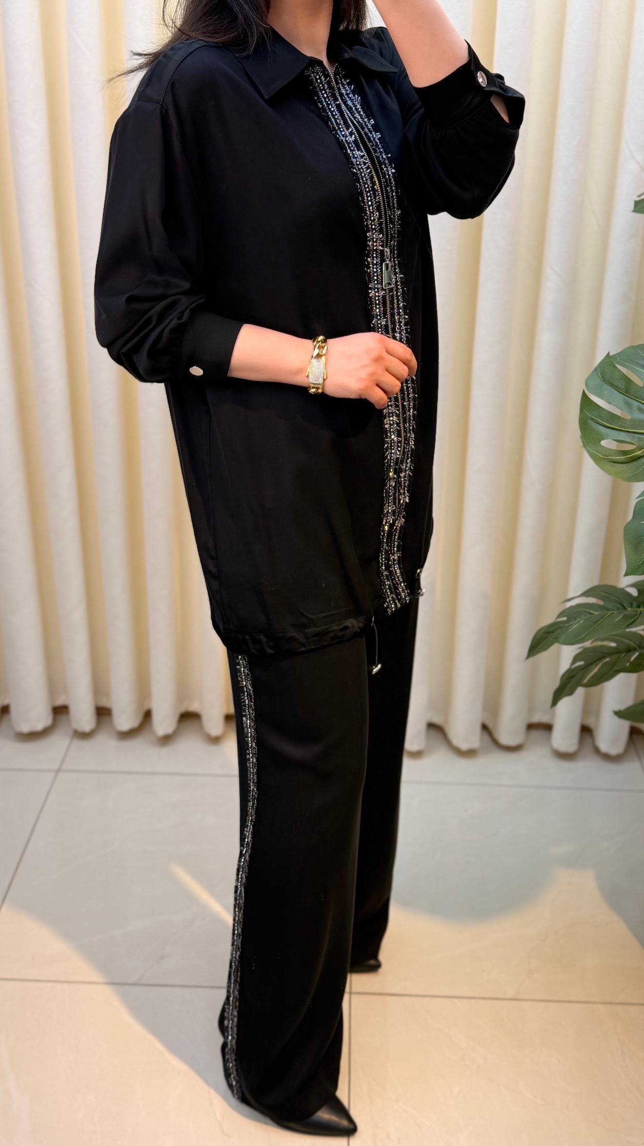 LİSA ŞERİTLİ İKİLİ PANTALONLU TAKIM 7217 SİYAH