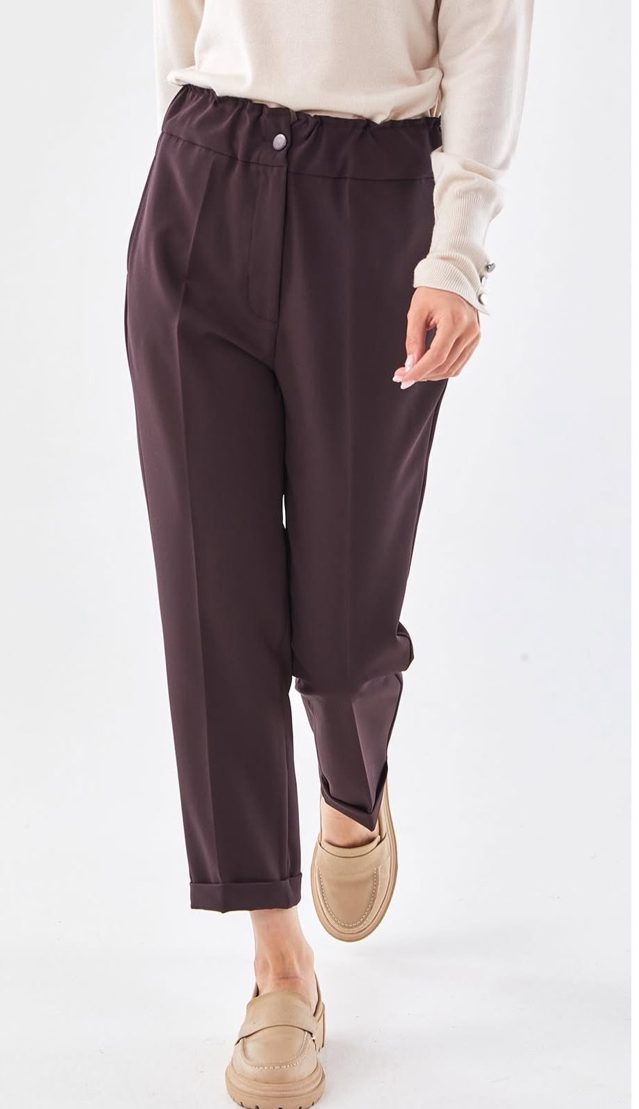 SENTEZ BELİ LASTİKLİ İNCE DUBLE PAÇA PANTALON