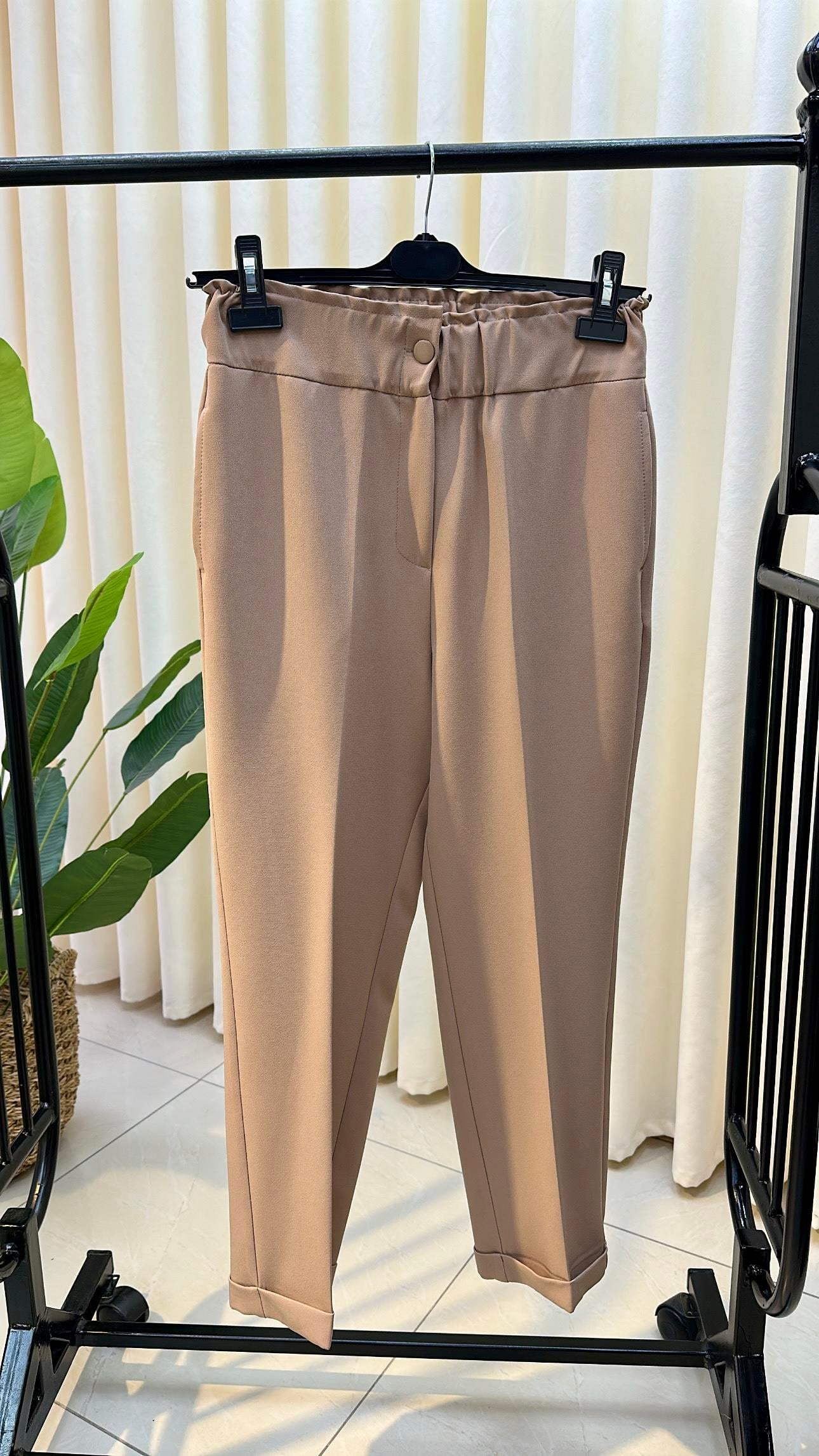 SENTEZ BELİ LASTİKLİ İNCE DUBLE PAÇA PANTALON