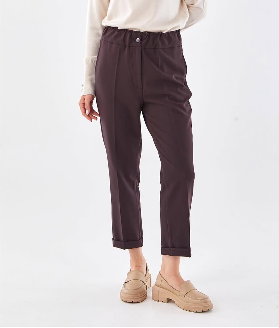SENTEZ BELİ LASTİKLİ İNCE DUBLE PAÇA PANTALON