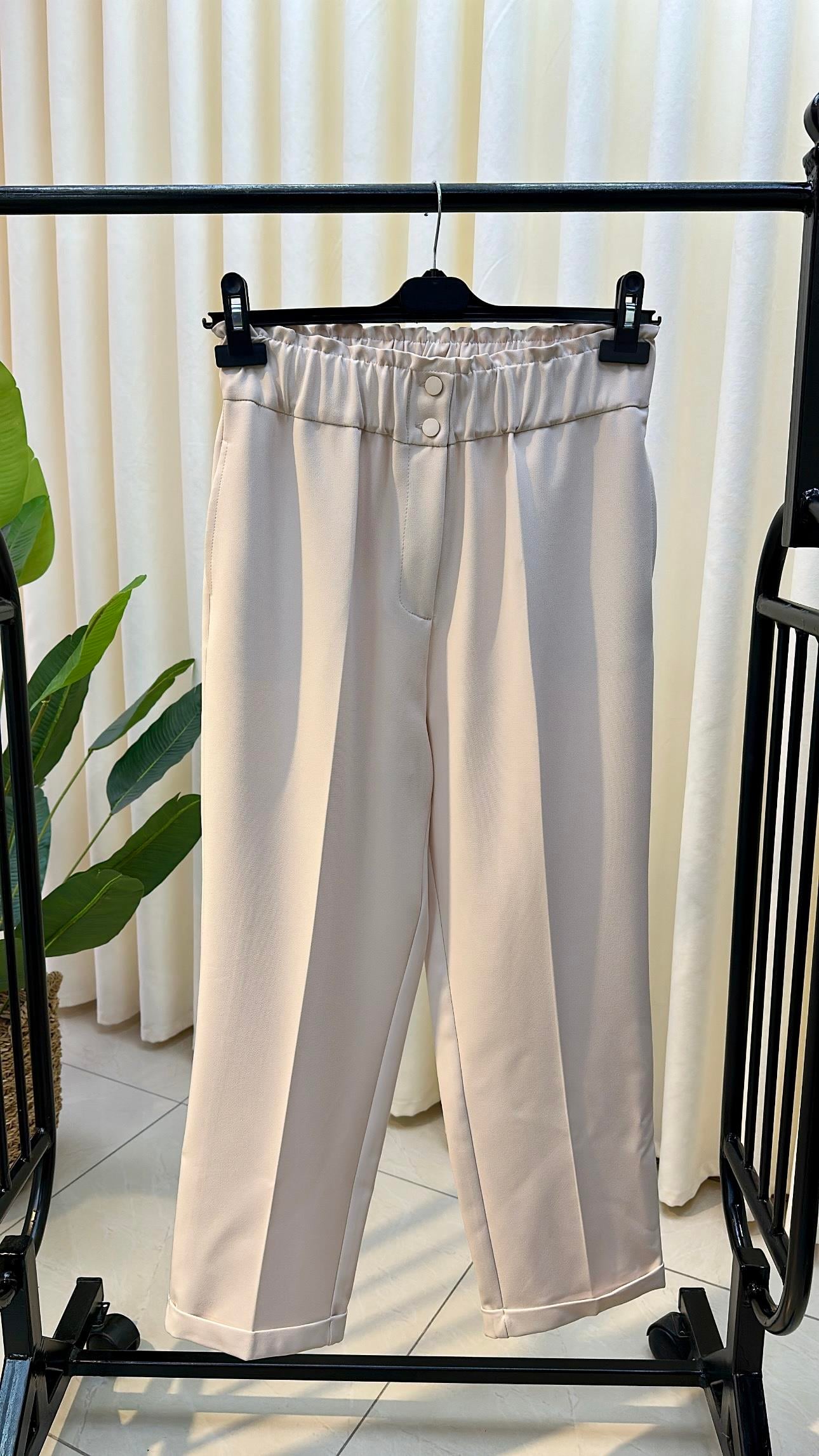 SENTEZ BELİ LASTİKLİ İNCE DUBLE PAÇA PANTALON