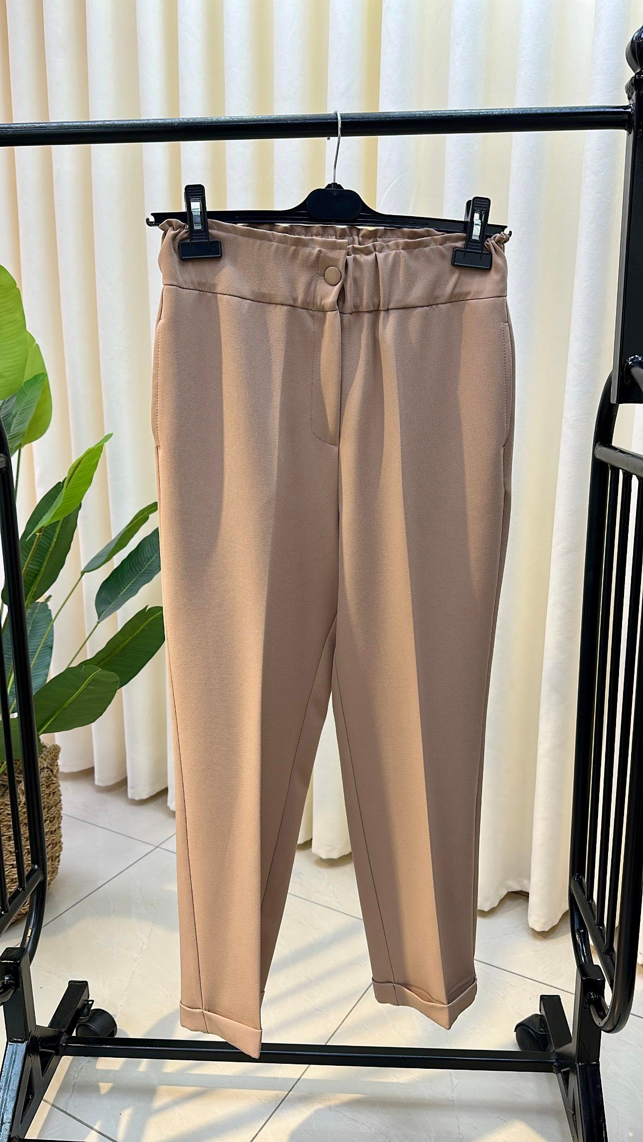 SENTEZ BELİ LASTİKLİ İNCE DUBLE PAÇA PANTALON