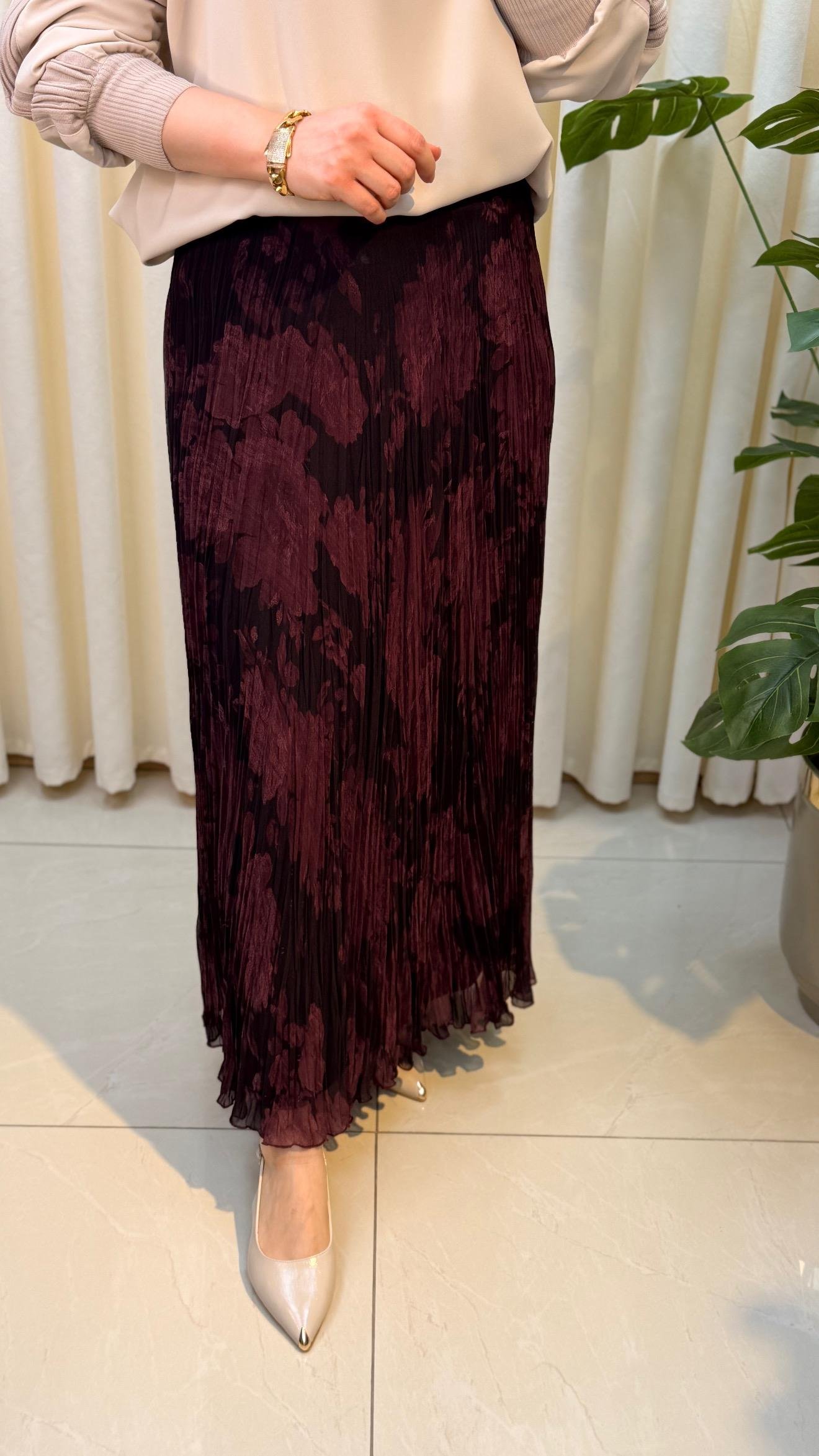SENTEZ EFRU DESEN KIRIŞMA ETEK 5482 BORDO