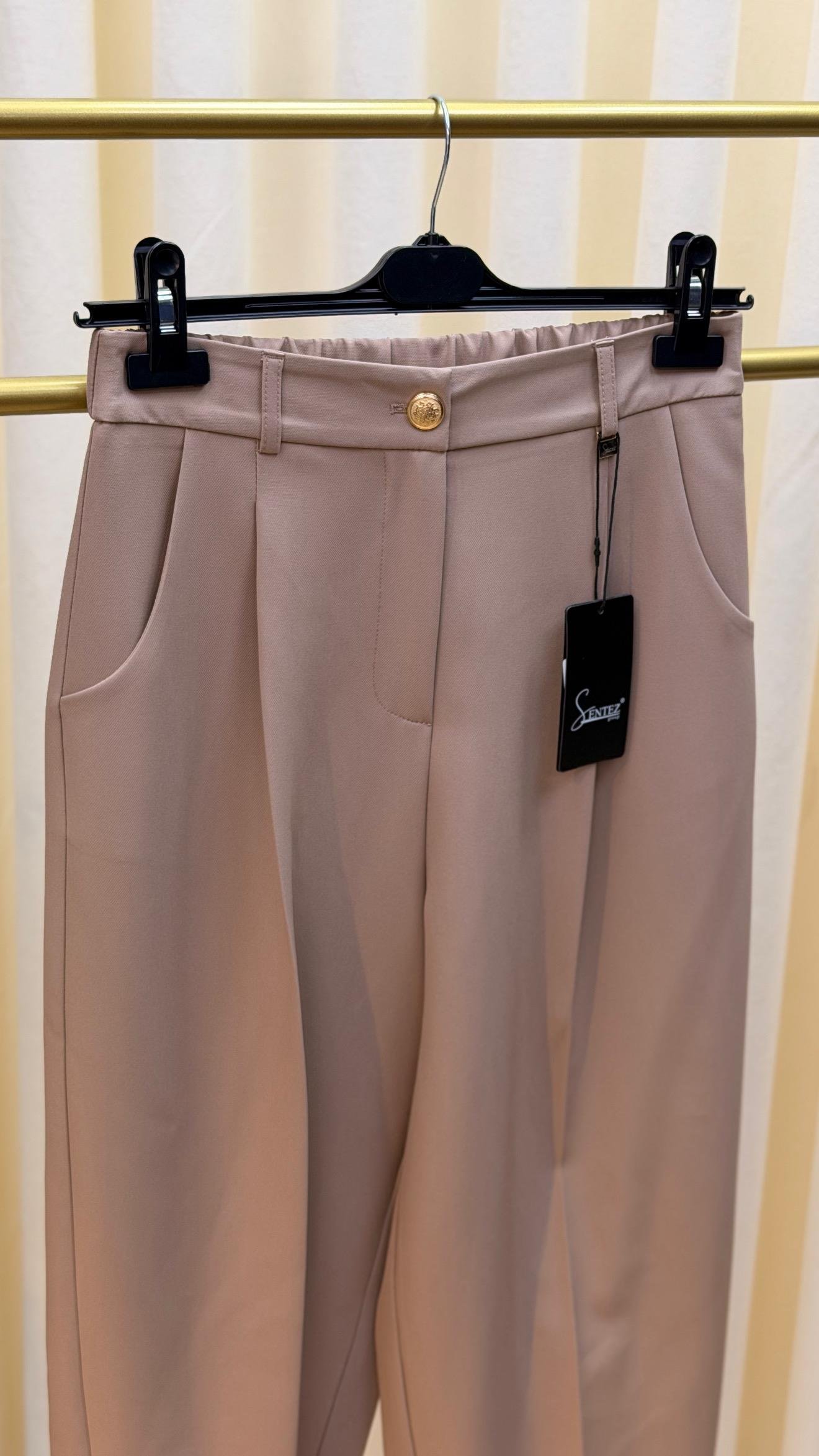 SENTEZ ROMA ARKASI LASTİKLİ PİLELİ PANTALON CAMEL