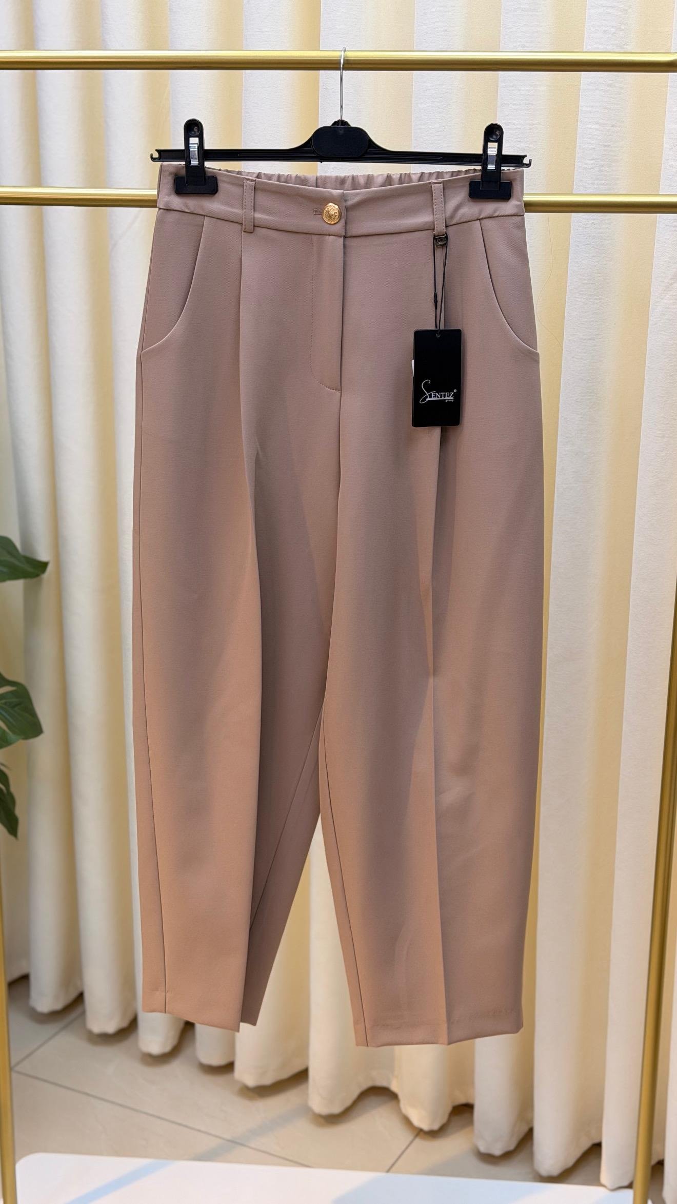 SENTEZ ROMA ARKASI LASTİKLİ PİLELİ PANTALON CAMEL