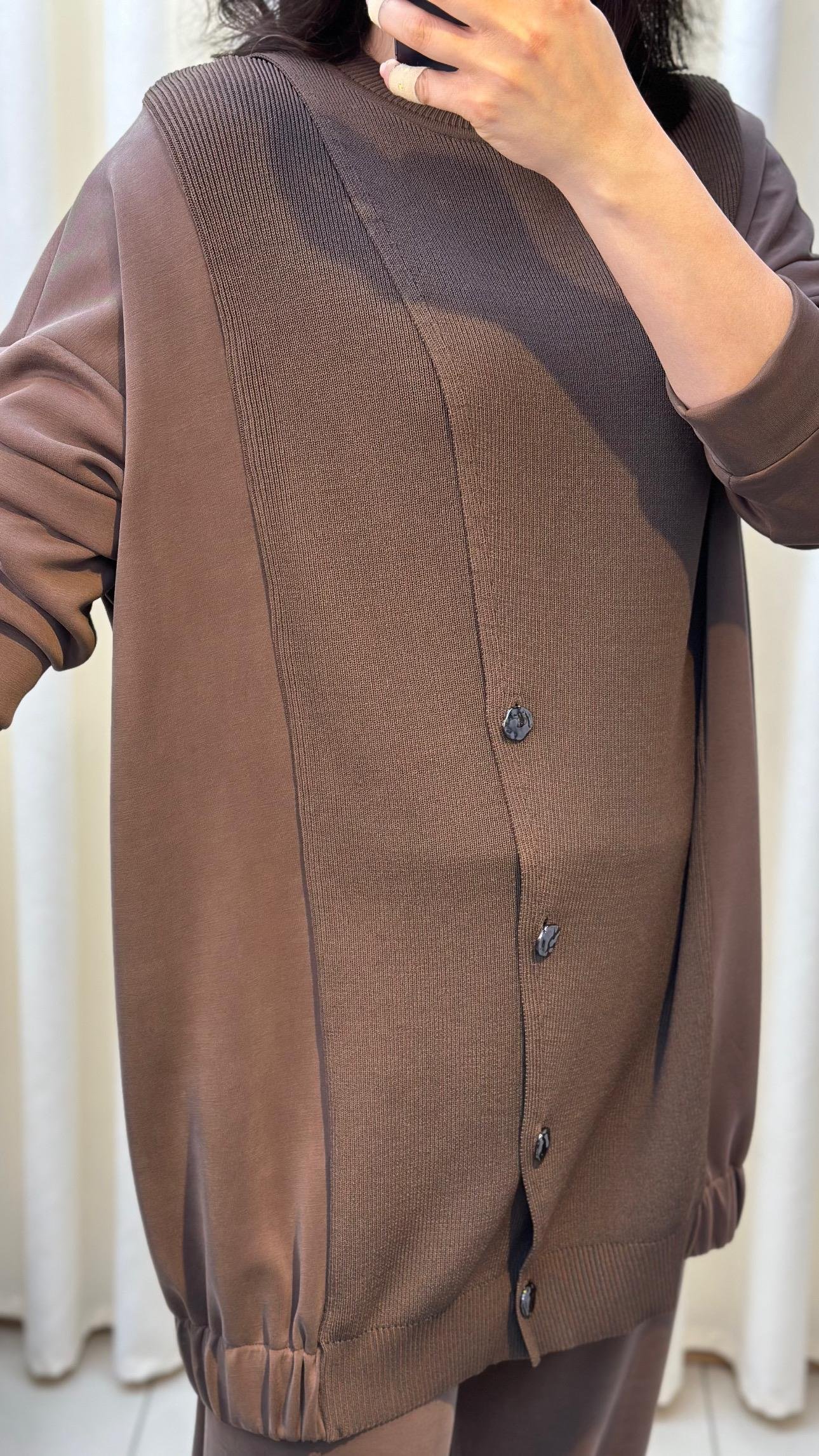 TIĞ TRİKO KOMBİNLİ TUNİK PANTALON TAKIM KAHVE 5041 