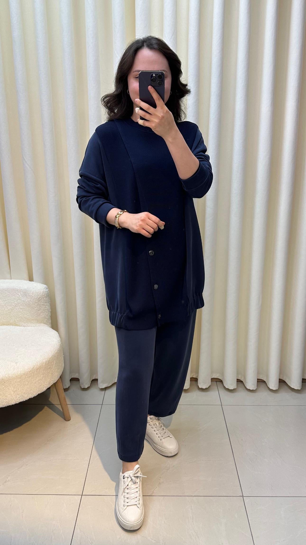 TIĞ TRİKO KOMBİNLİ TUNİK PANTALON  TAKIM LACİVERT 5041 