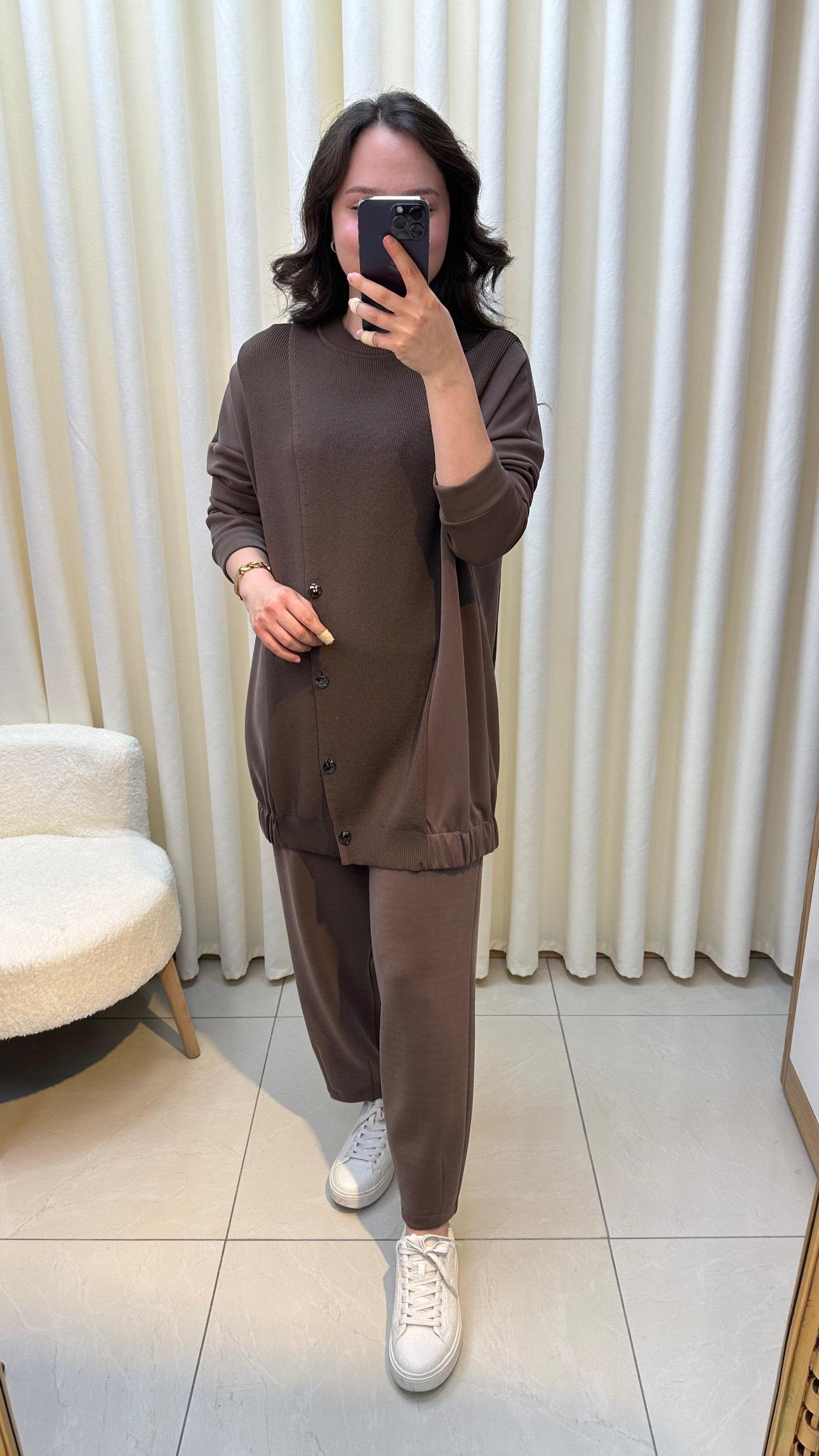 TIĞ TRİKO KOMBİNLİ TUNİK PANTALON TAKIM KAHVE 5041 