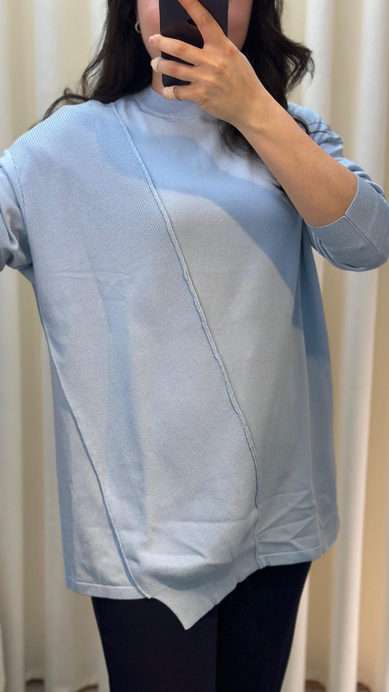 TIĞ TRİKO ÖRGÜ DETAYLI RAYON TUNİK 21872 B.MAVİ