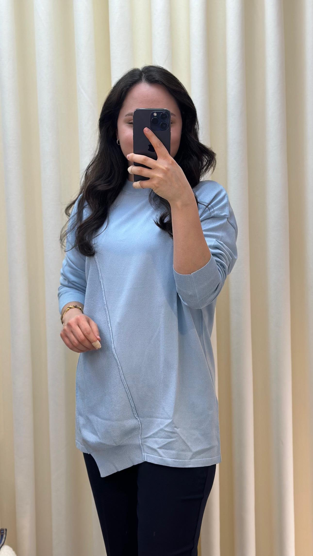 TIĞ TRİKO ÖRGÜ DETAYLI RAYON TUNİK 21872 B.MAVİ