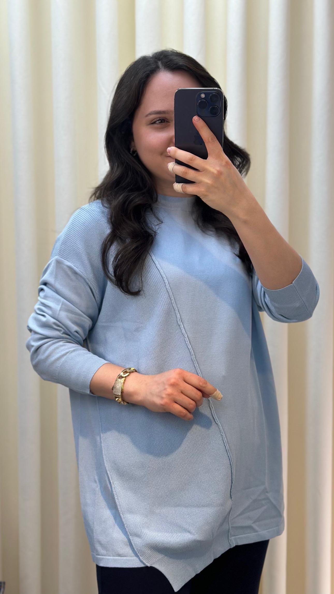 TIĞ TRİKO ÖRGÜ DETAYLI RAYON TUNİK 21872 B.MAVİ