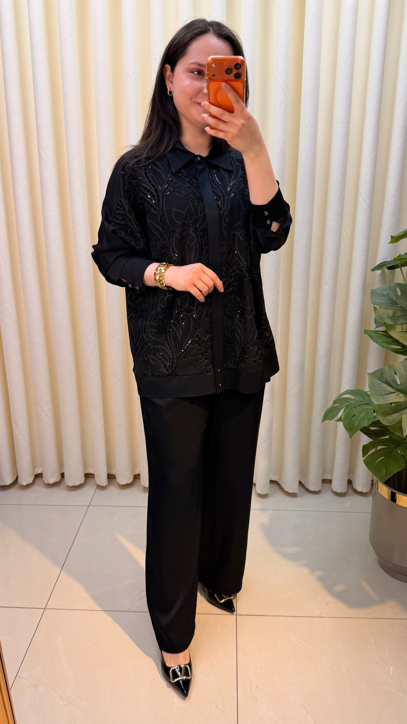 TIĞ TRİKO PUL NAKIŞ KOMBİNLİ PANTALONLU TAKIM 5087 SİYAH