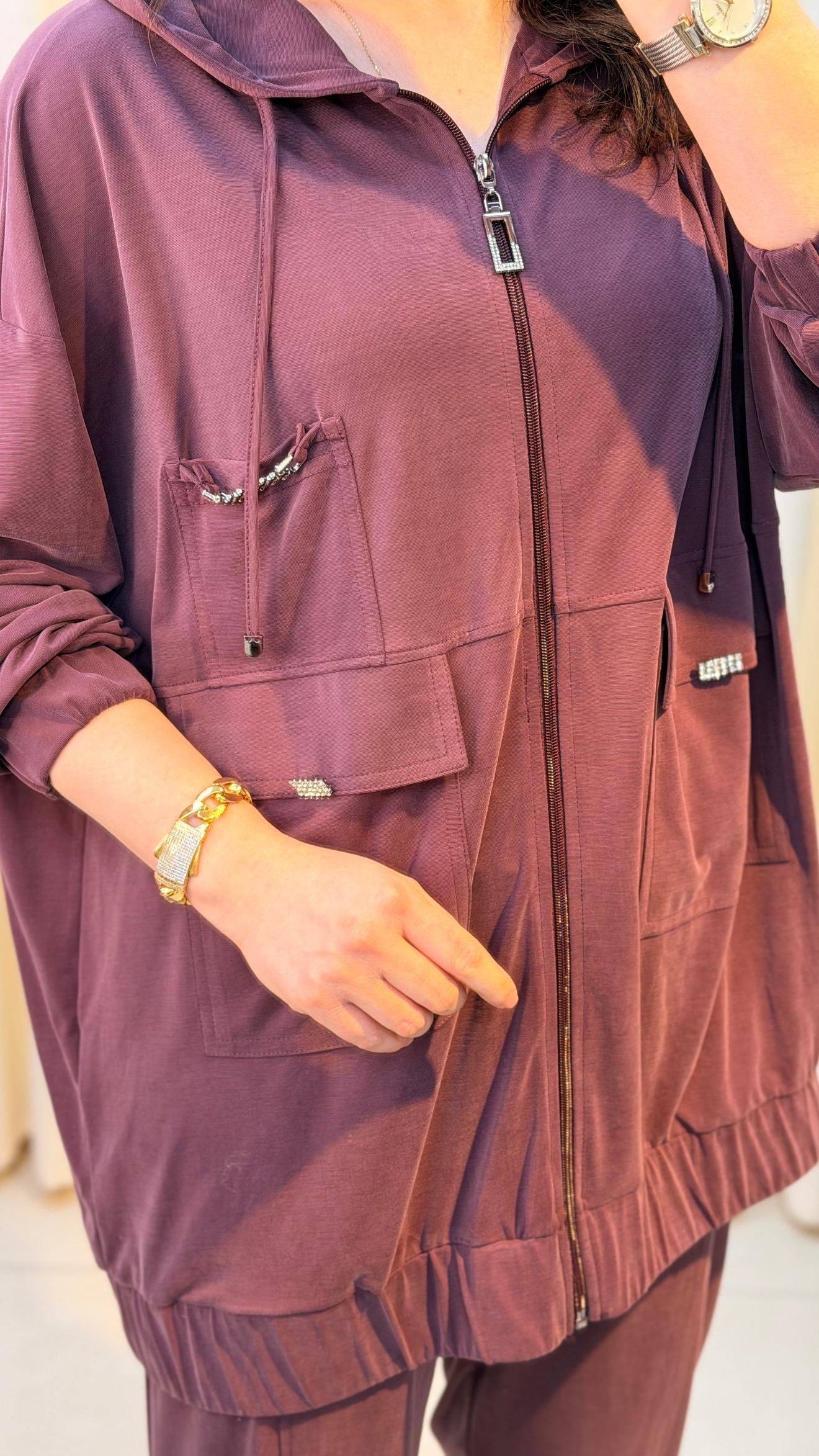 TIĞ TRİKO RAHAT KESİM PANTALONLU KAPÜŞONLU TAKIM 5128 BORDO