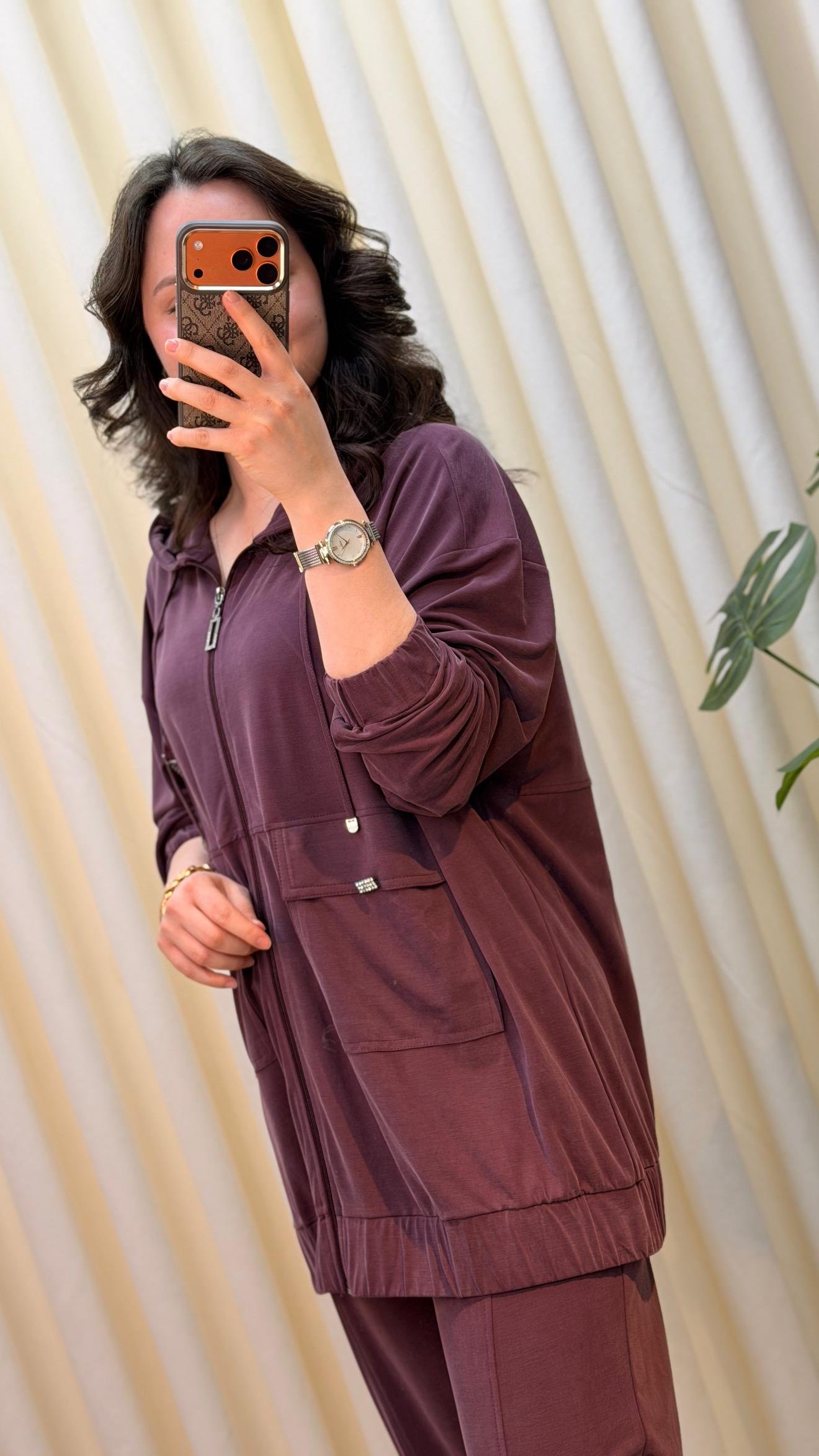 TIĞ TRİKO RAHAT KESİM PANTALONLU KAPÜŞONLU TAKIM 5128 BORDO