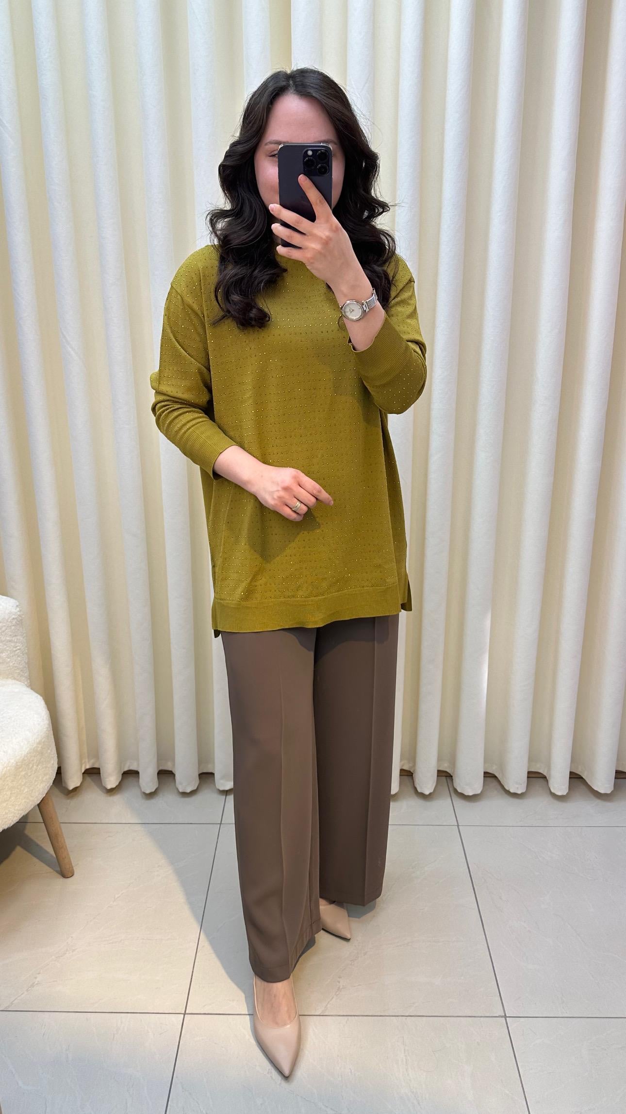 TIĞ TRİKO TAŞ BASKILI RAYON TUNİK 21717 YAĞ YEŞİLİ 