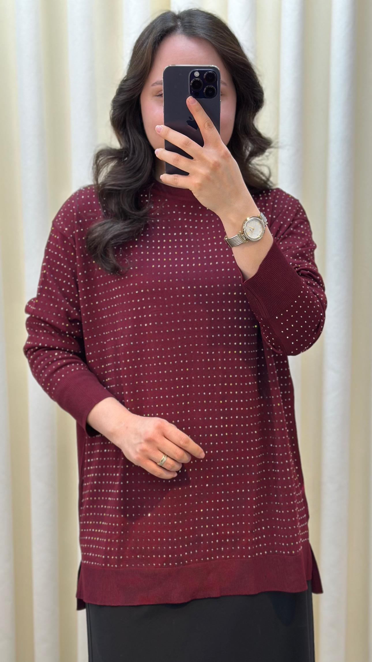 TIĞ TRİKO TAŞ BASKILI RAYON TUNİK 21717 BORDO 