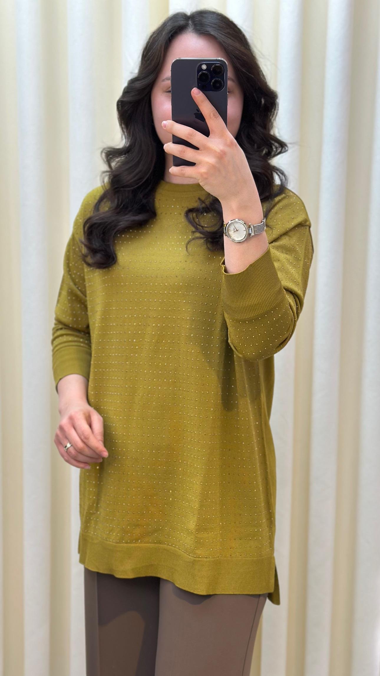 TIĞ TRİKO TAŞ BASKILI RAYON TUNİK 21717 YAĞ YEŞİLİ 