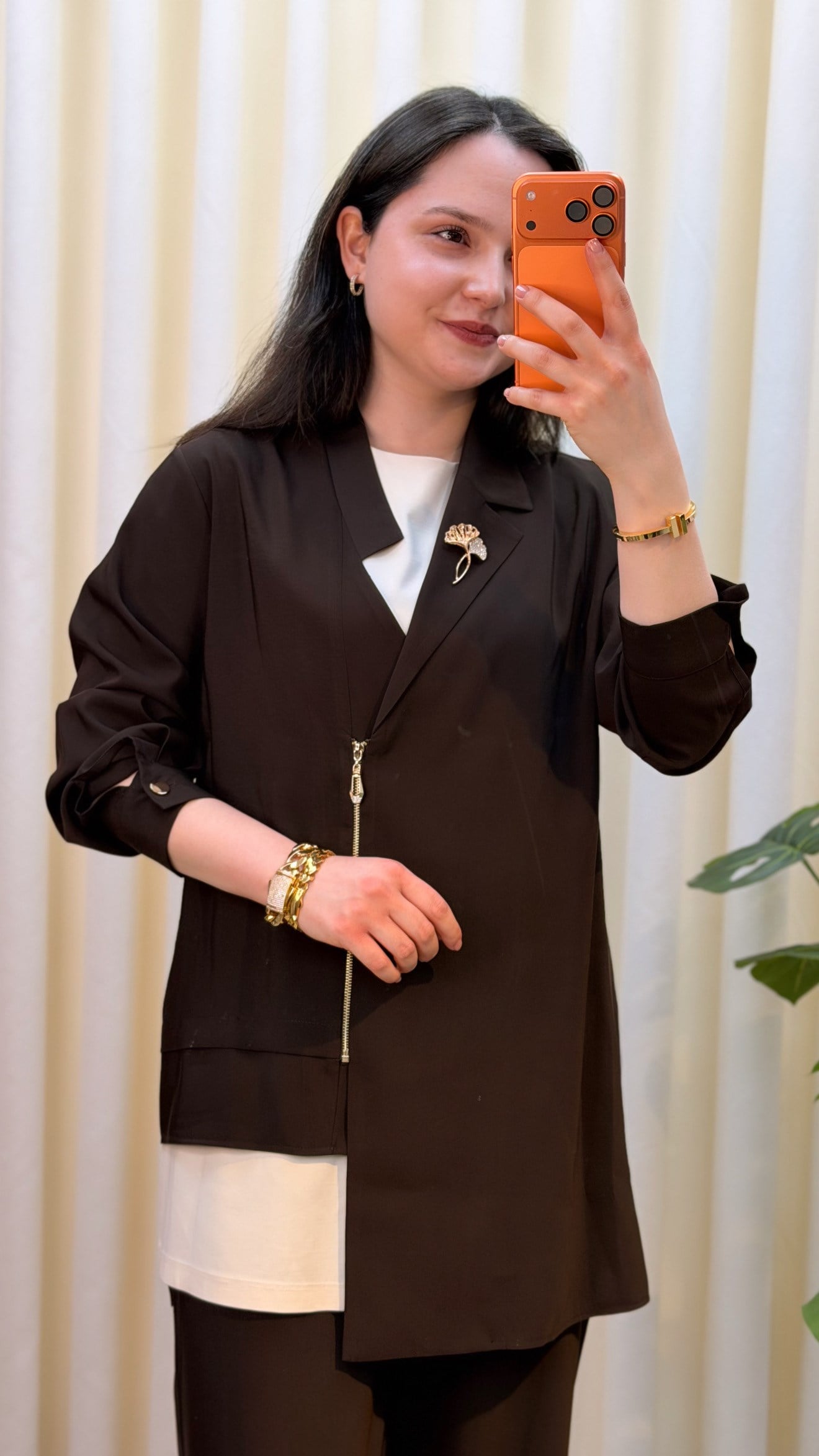 TIĞ TRİKO YAKA BROŞLU TAKIM 5099  KAHVE