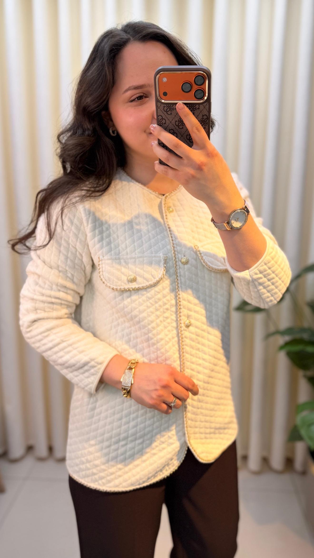 TIĞ TRİKO ZİNCİR DETAYLI ŞÖNİL CEKET 453453 EKRU STD