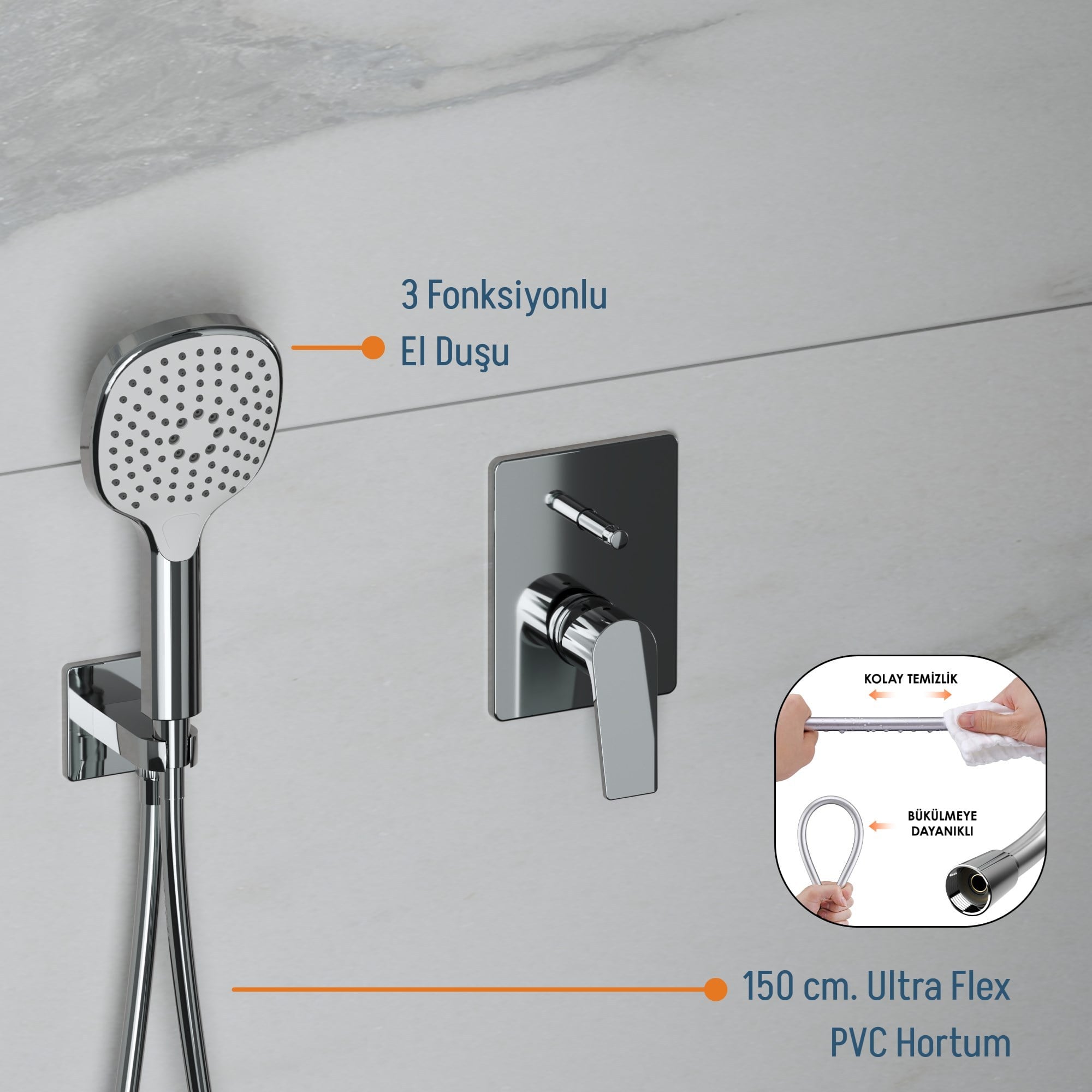 Adell Azure Optimal Ankastre Duş Seti - Krom - 2 Yollu Çıkış | 15680721