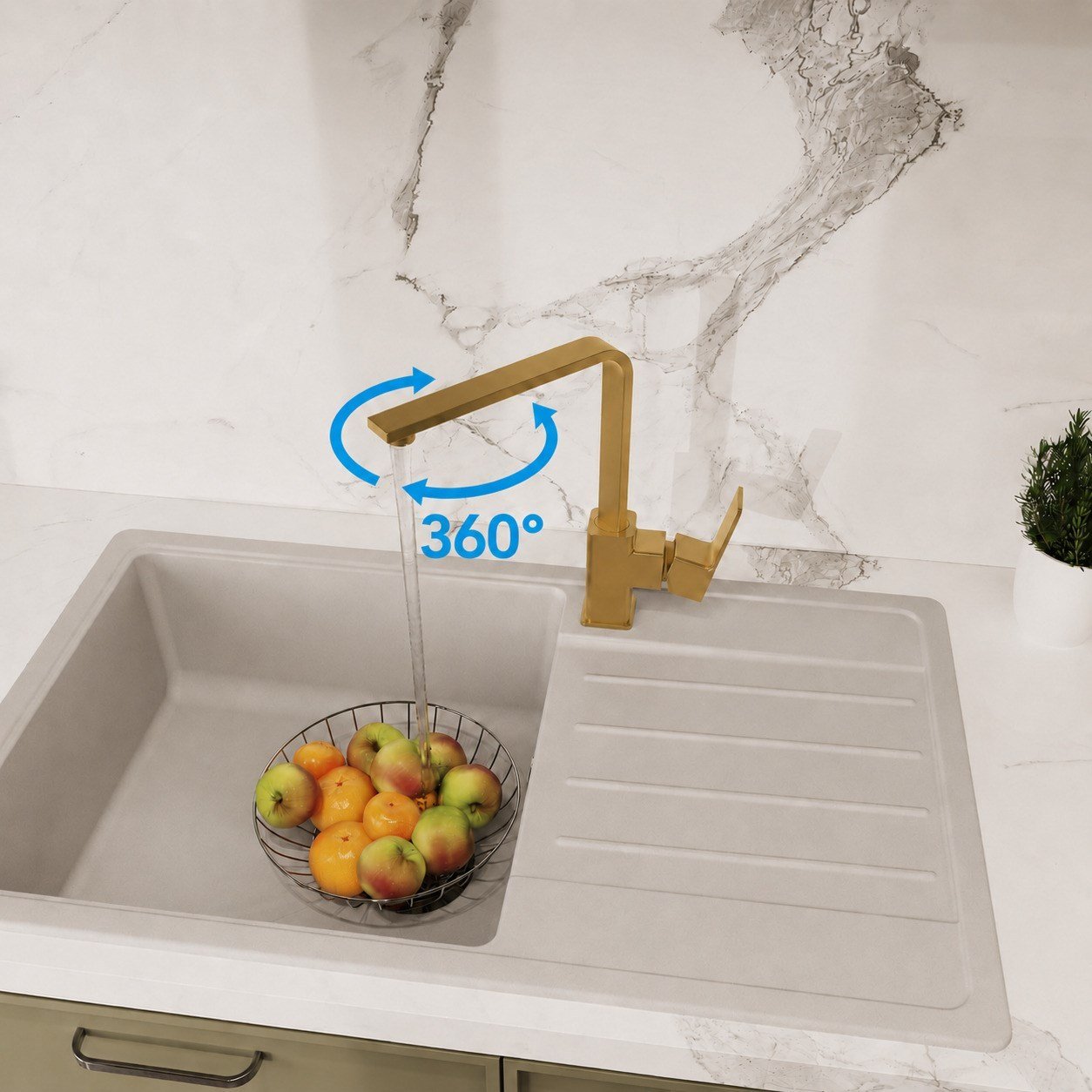 Adell Bloc Kare Mutfak Evye Bataryası Fırçalanmış Mat Altın Modern Tek Kollu | 159423318