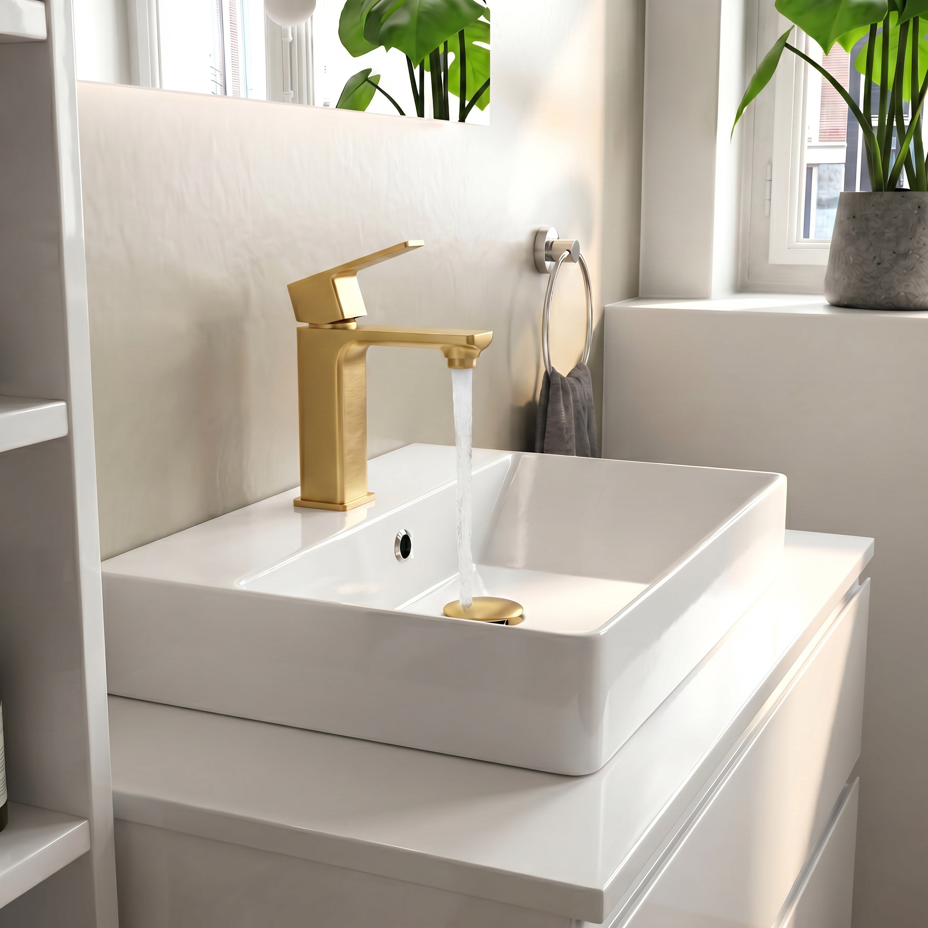 Adell Bloc Lavabo Bataryası Mat Altın Fırçalı (Brushed Gold) Modern Lavabo Musluğu | 159401018