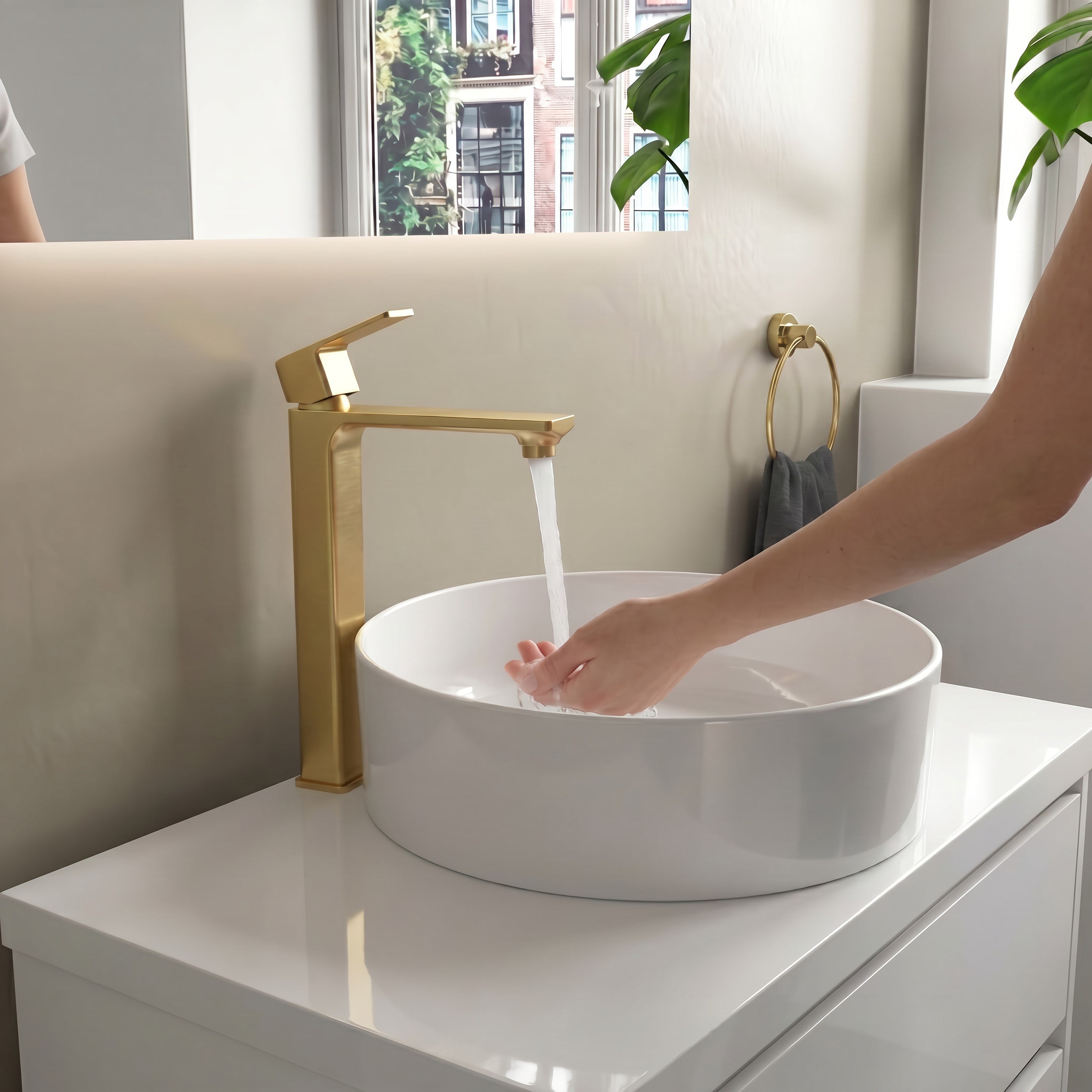 Adell Bloc Uzun Lavabo Bataryası Mat Altın Fırçalı (Brushed Gold) Modern Lavabo Musluğu | 159401518
