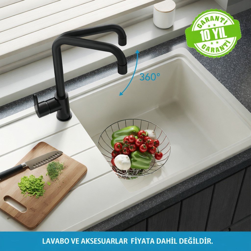 Adell Lento Mutfak Bataryası - Tek Kollu | Döner Başlık | Mat Siyah -154923424