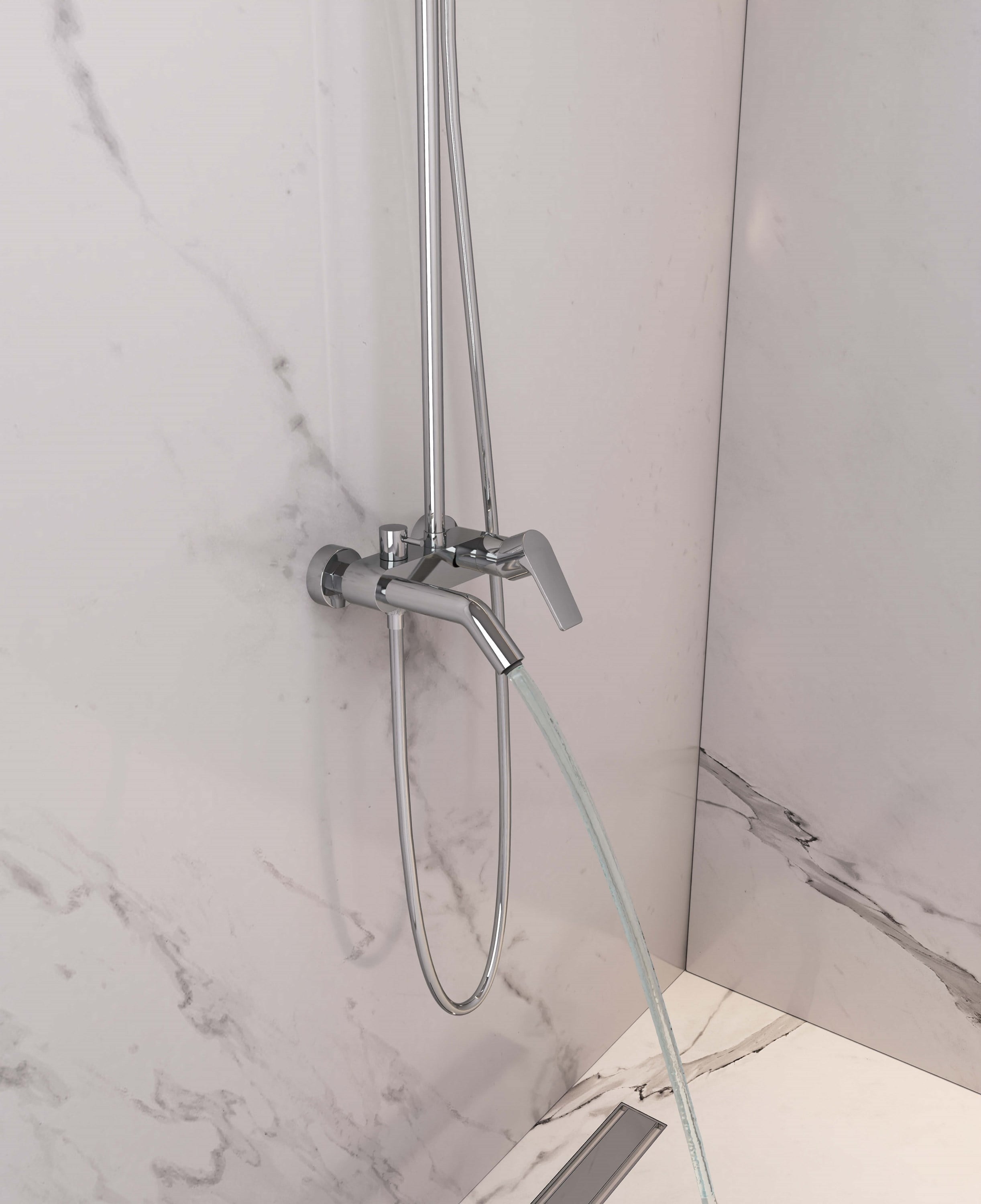 Adell Lento Rain Tepe  Duş Sistemi Seti-3 yollu çıkış uçlu,Parlak Krom-15490531