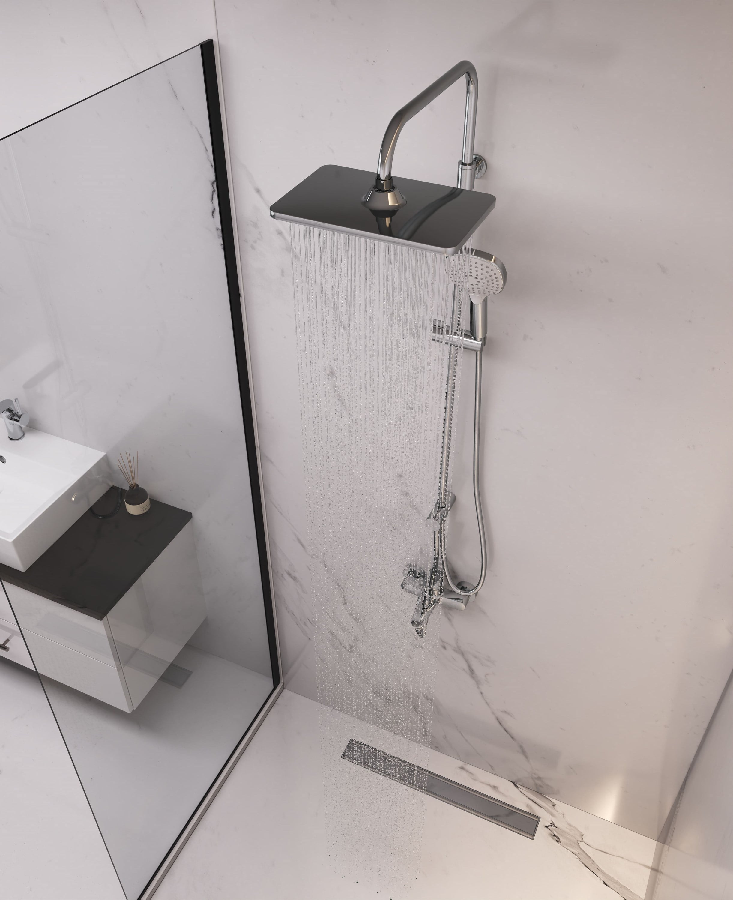 Adell Mode S  Rain Duş Sistemi + Lea Banyo Bataryası Seti (2 Parça) Parlak Krom | ADL.35.01.01.02