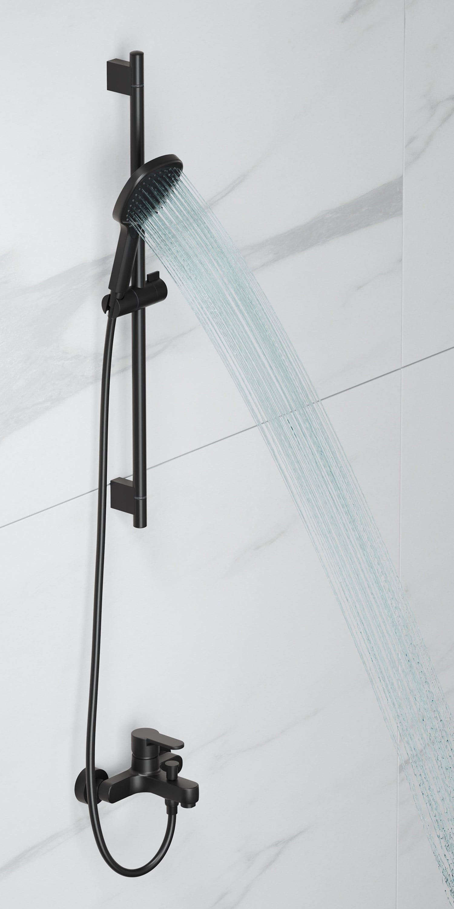 Adell Mode S Sürgülü Duş Seti + Lento Banyo Bataryası – Mat Siyah  | 2 Parça Tam Set |
